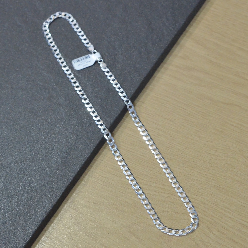 Product photo for Stirling Silver (925) Flat Curb 22” Chain – UK Assay office stamped.