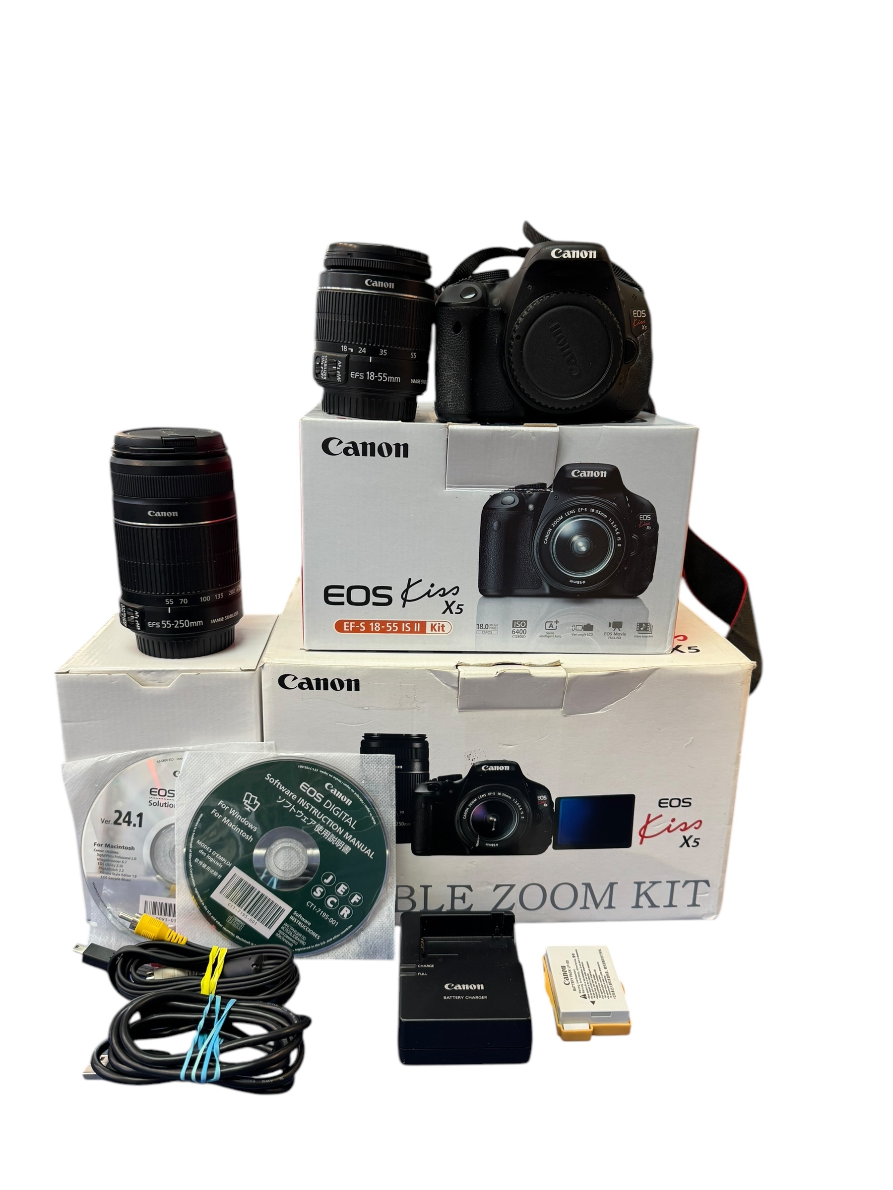 Product photo for Canon Digital SLR Camera EOS Kiss X5 Double Zoom Kit