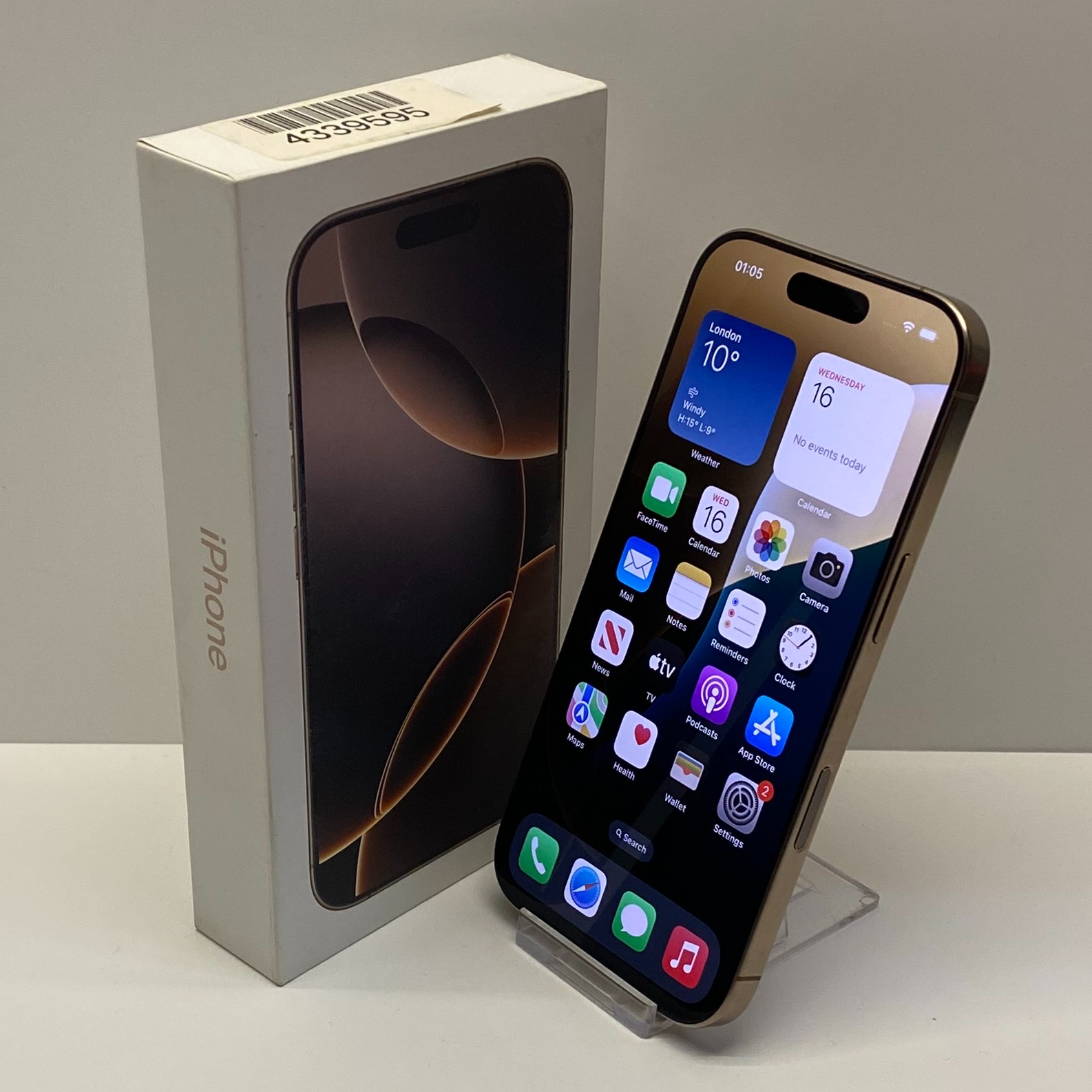 Product photo for Apple iPhone 16 Pro Unlocked Model A3293 128GB in Desert Titanium Boxed