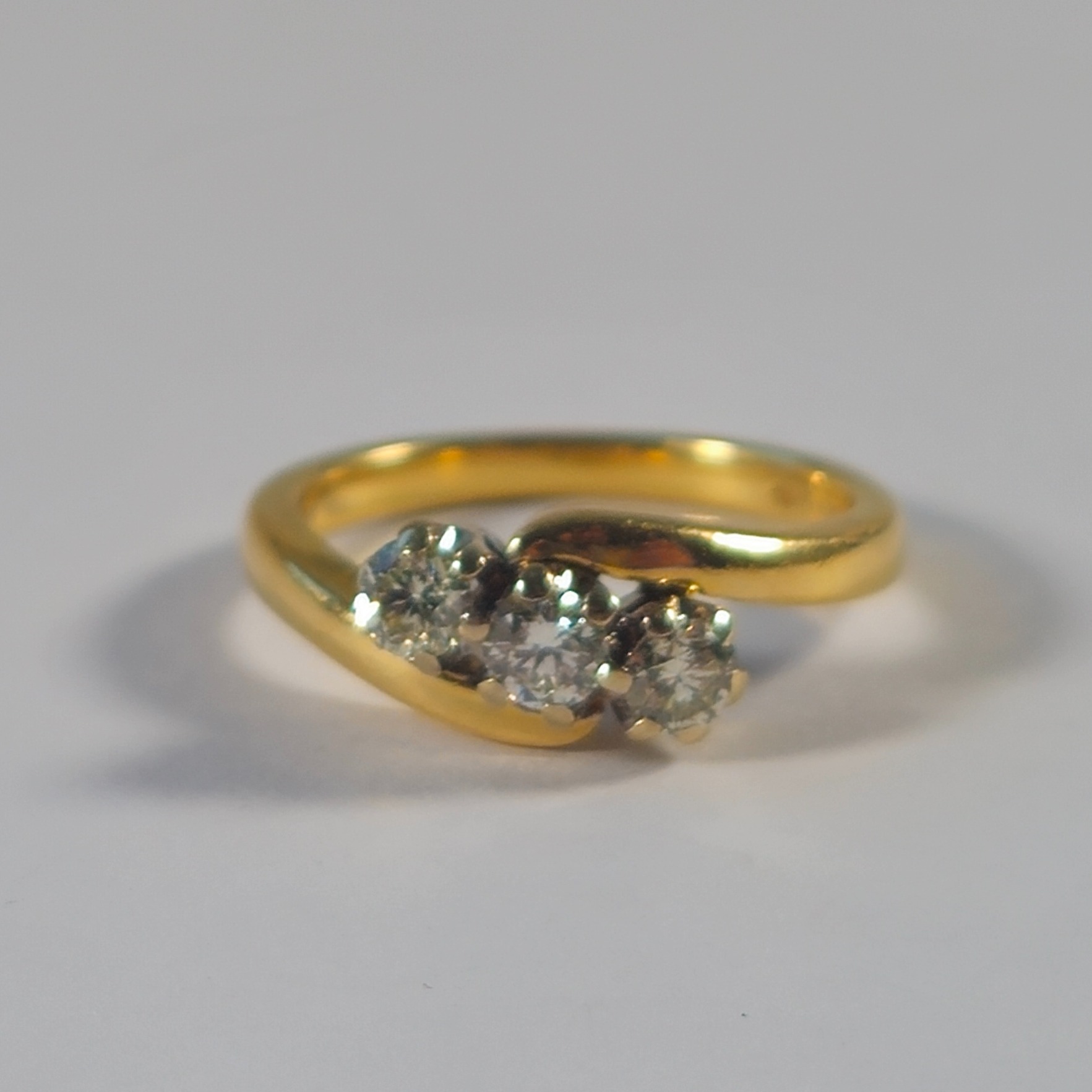 Product photo for 18ct Gold 0.50ct Diamond Twisted / Kissing Style Trilogy Ring Size L
