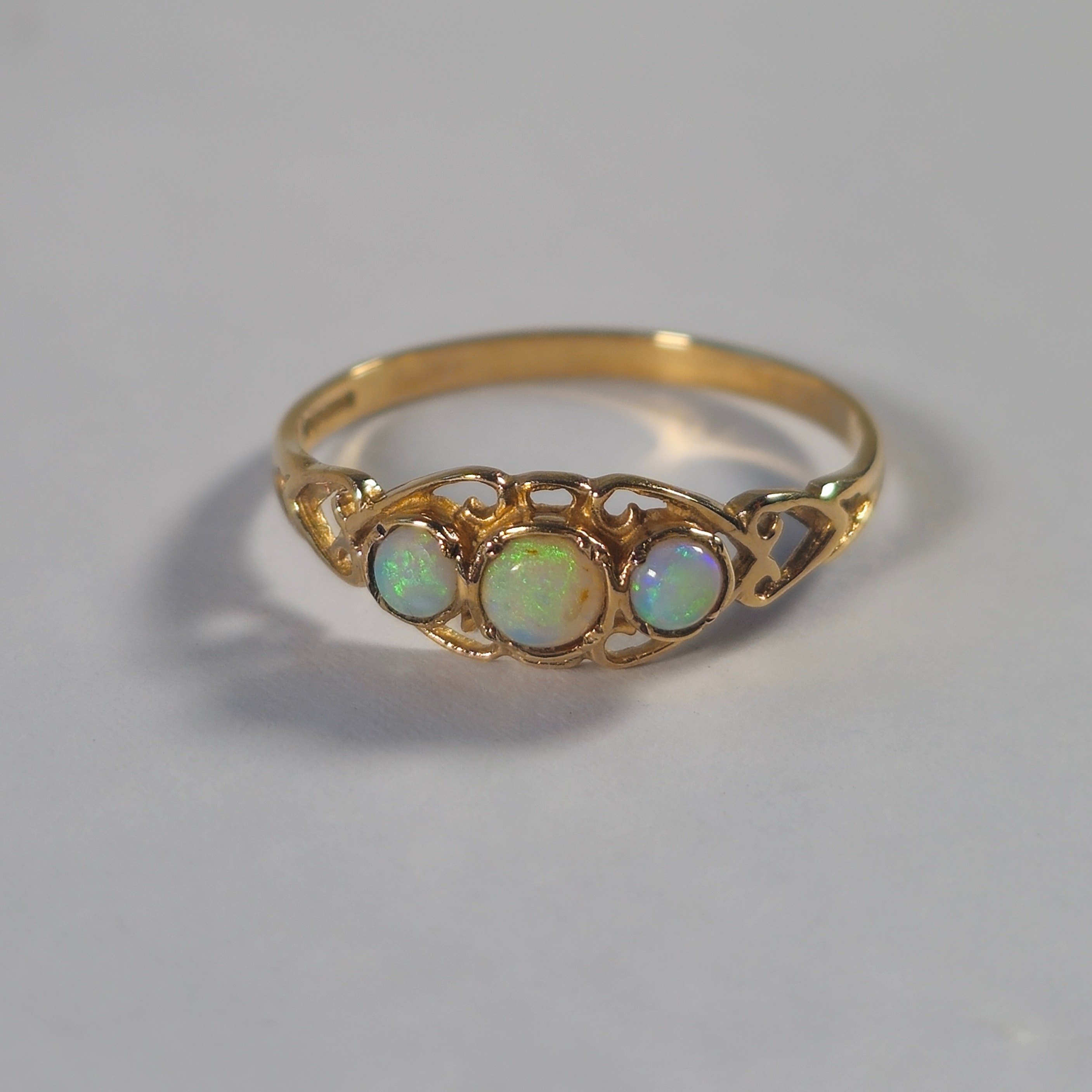 Product photo for 9ct Gold Opal Trilogy Style Vintage Ring Size P1/2