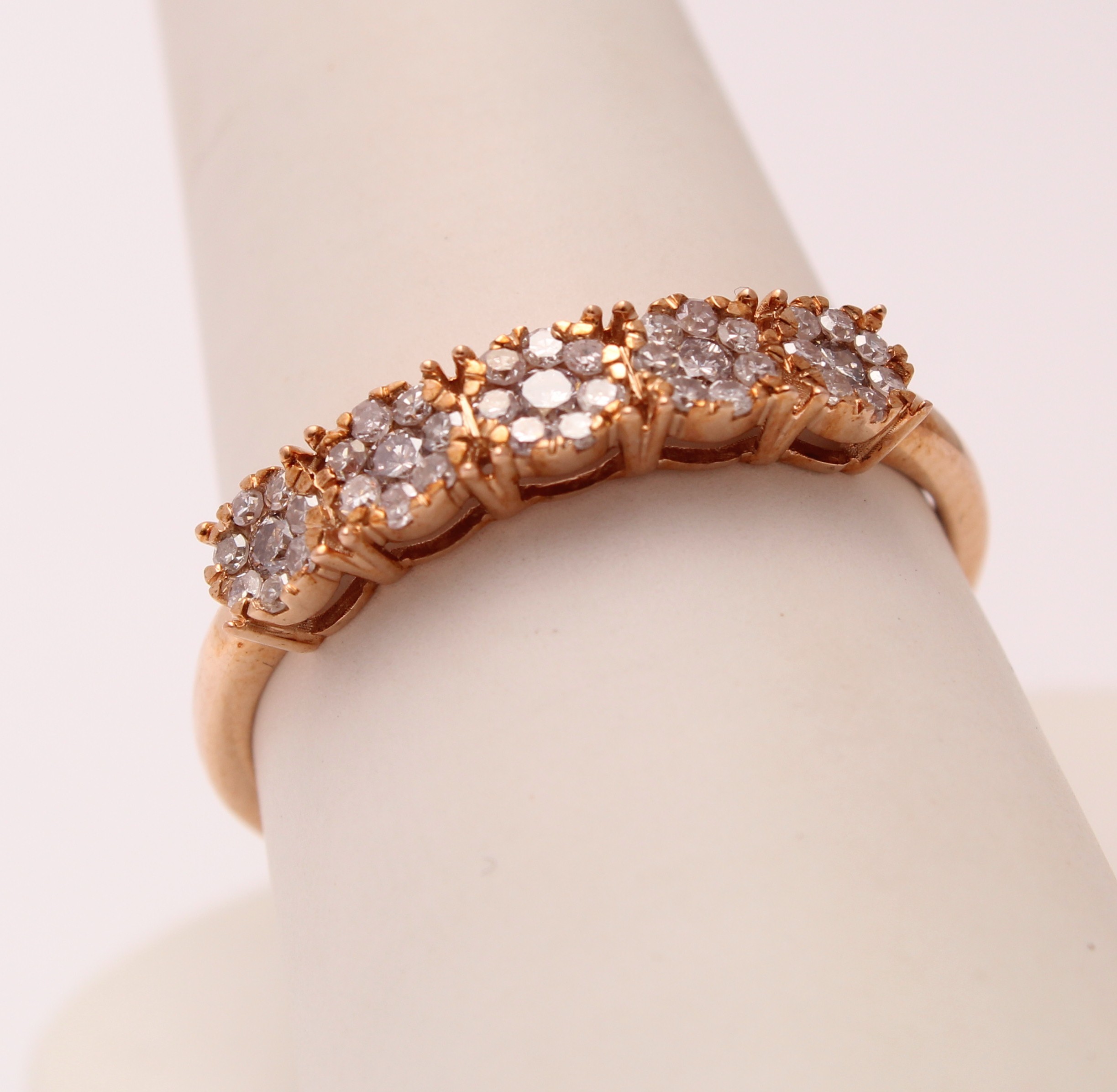 Product photo for 9ct Rose Gold Daisy Cluster Half Eternity Ring with Clear Stones - UK Size V 1/2