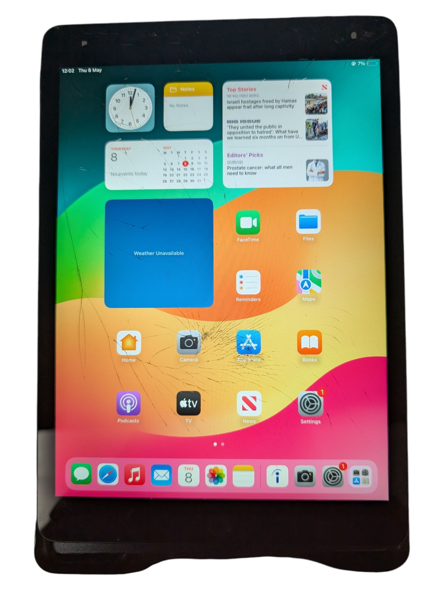 Product photo for Apple iPad 9th Gen 64GB Wi-Fi – Spares or Repair Cracked Front
