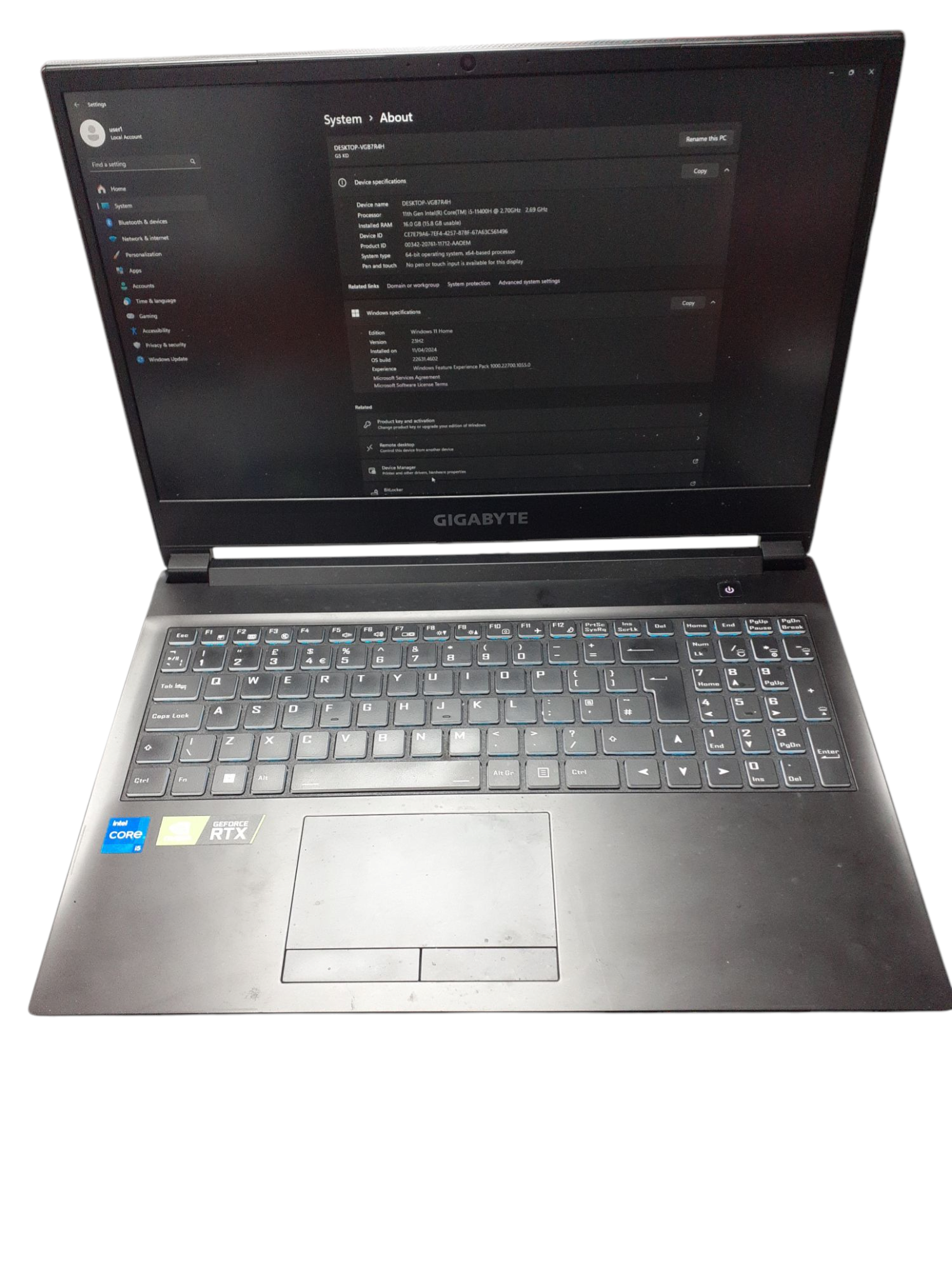 Product photo for Gigabyte G5 KD/i5-11400H/16GB Ram/256GB SSD/RTX 3060 6GB/15