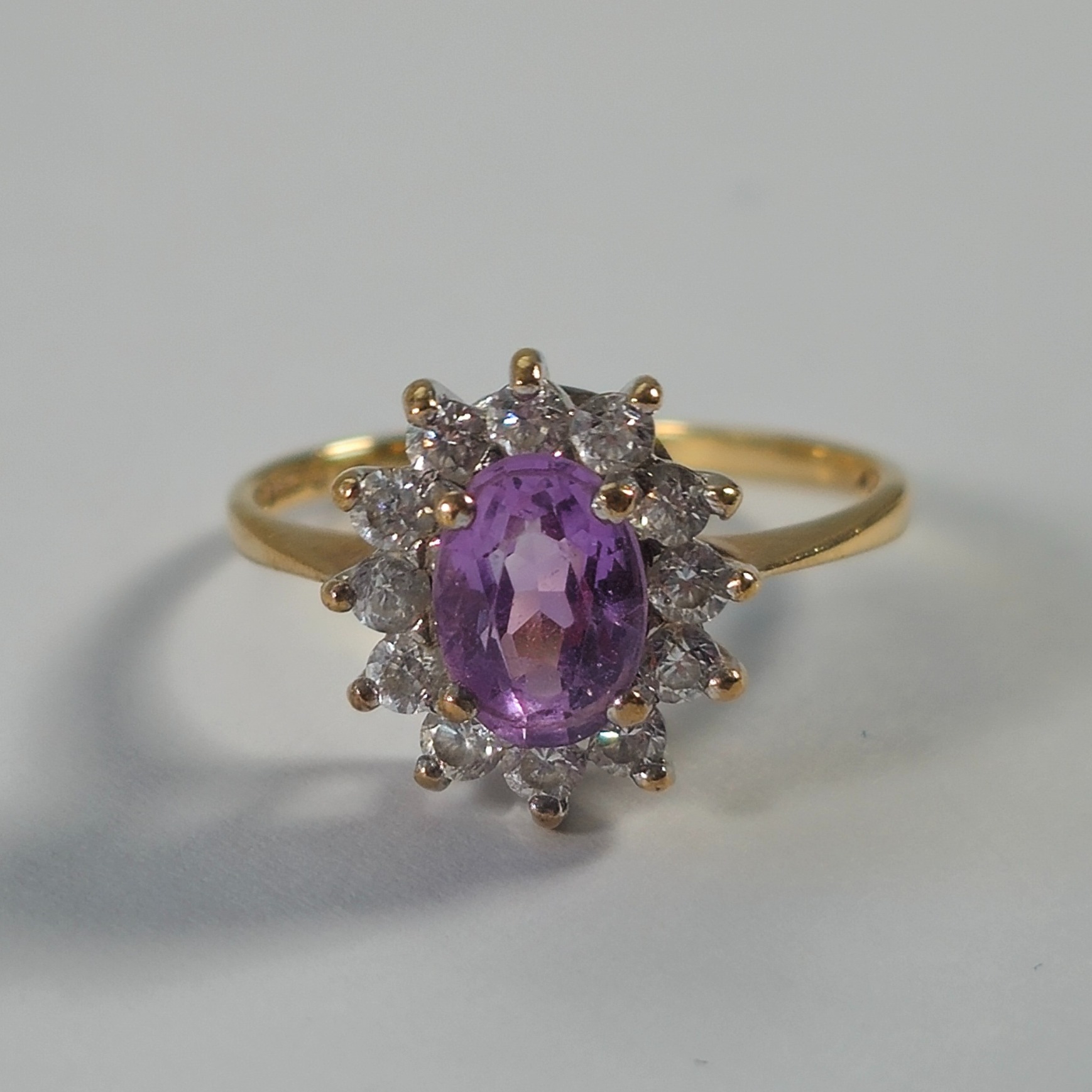 Product photo for 9ct Gold *CZ* Purple & White Flower Ring Size K