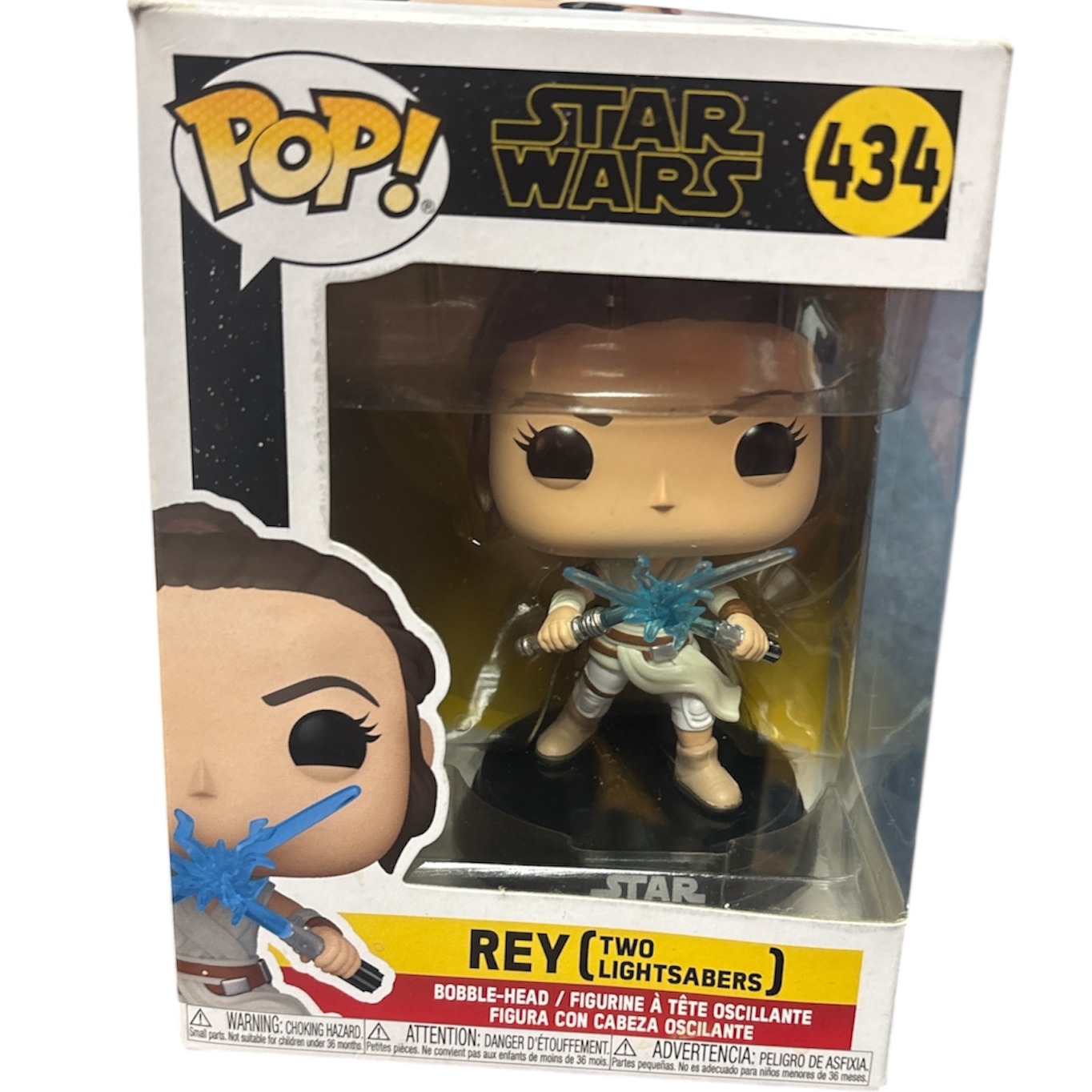 Product photo for Rey (Two Lightsabers) #434 Funko POP!