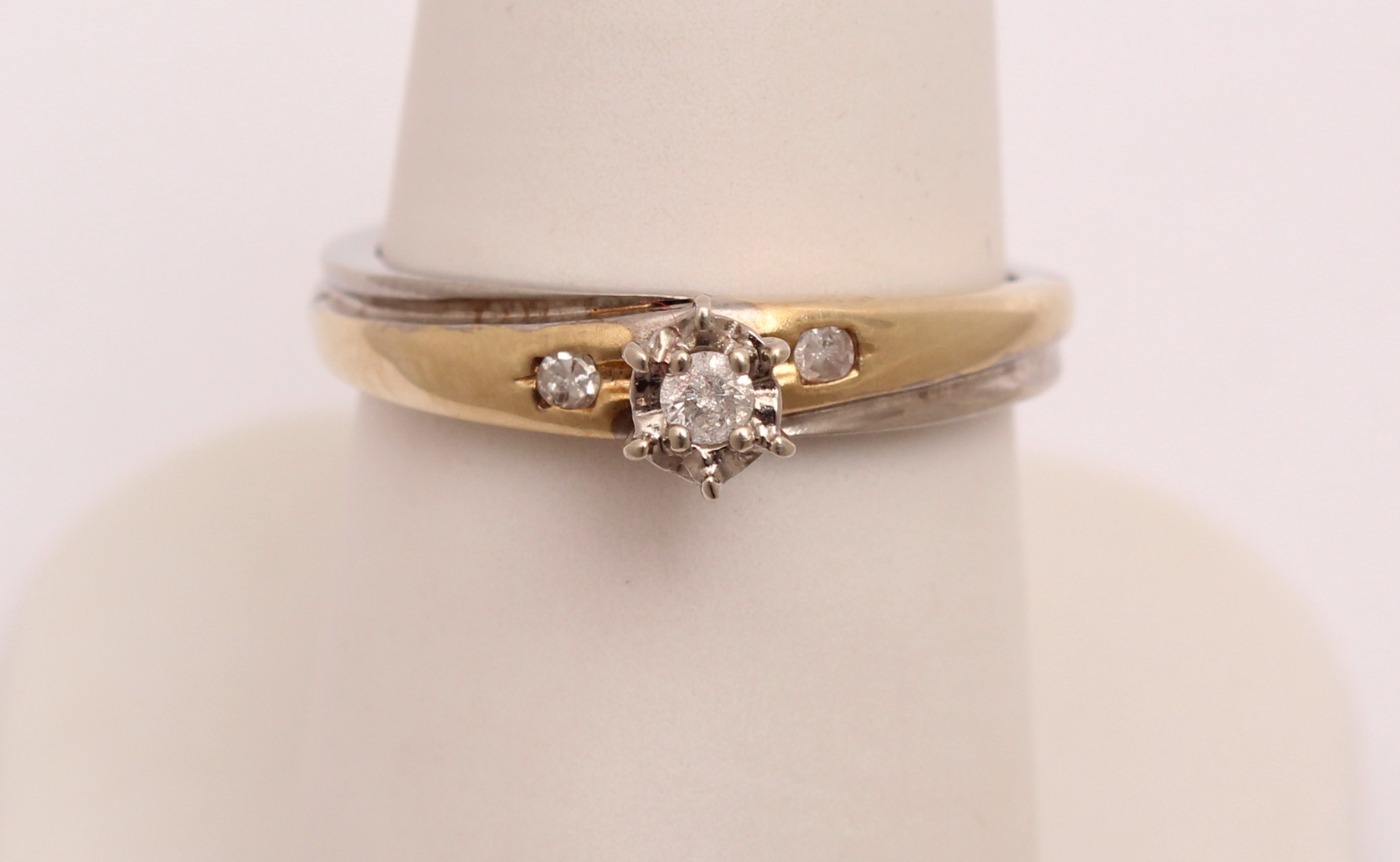 Product photo for 9ct White & Yellow Gold Solitaire Engagement Ring - UK Size N 1/2