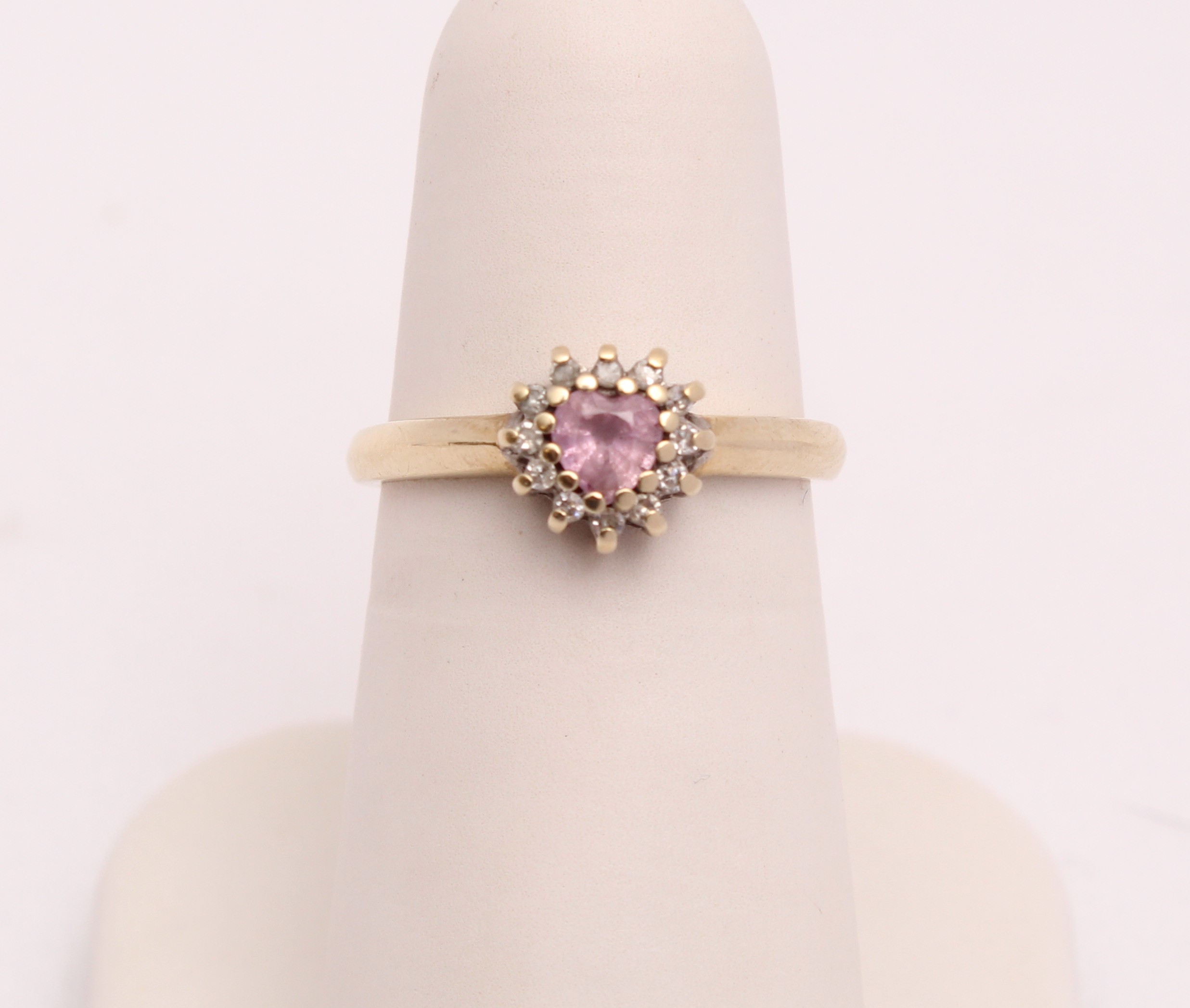 Product photo for 9ct Yellow Gold Pink Heart Shaped Stone Cluster Ring - UK Size L