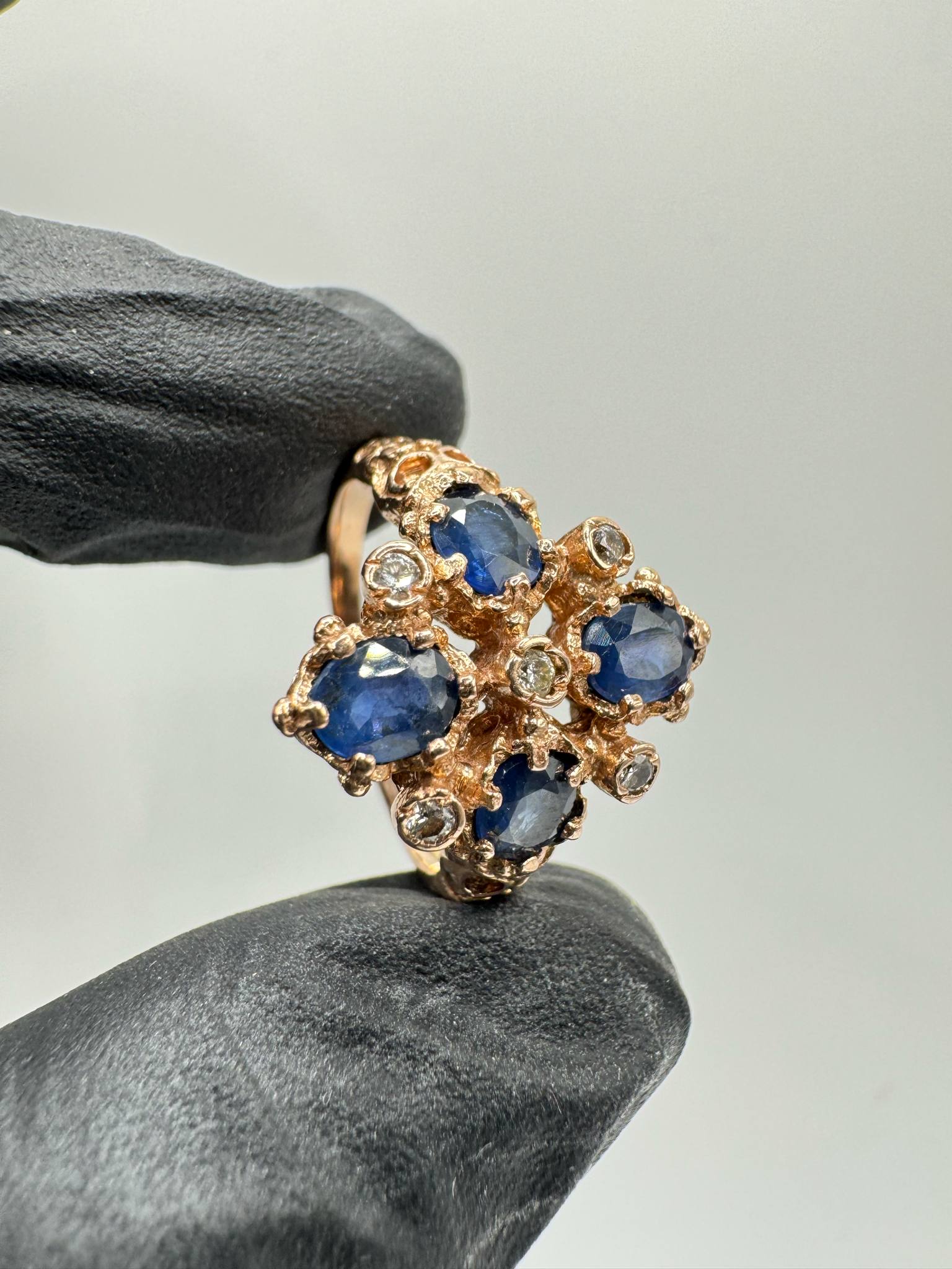 Product photo for 9ct Quatre Foil Sapphire & Diamond Cluster Ring