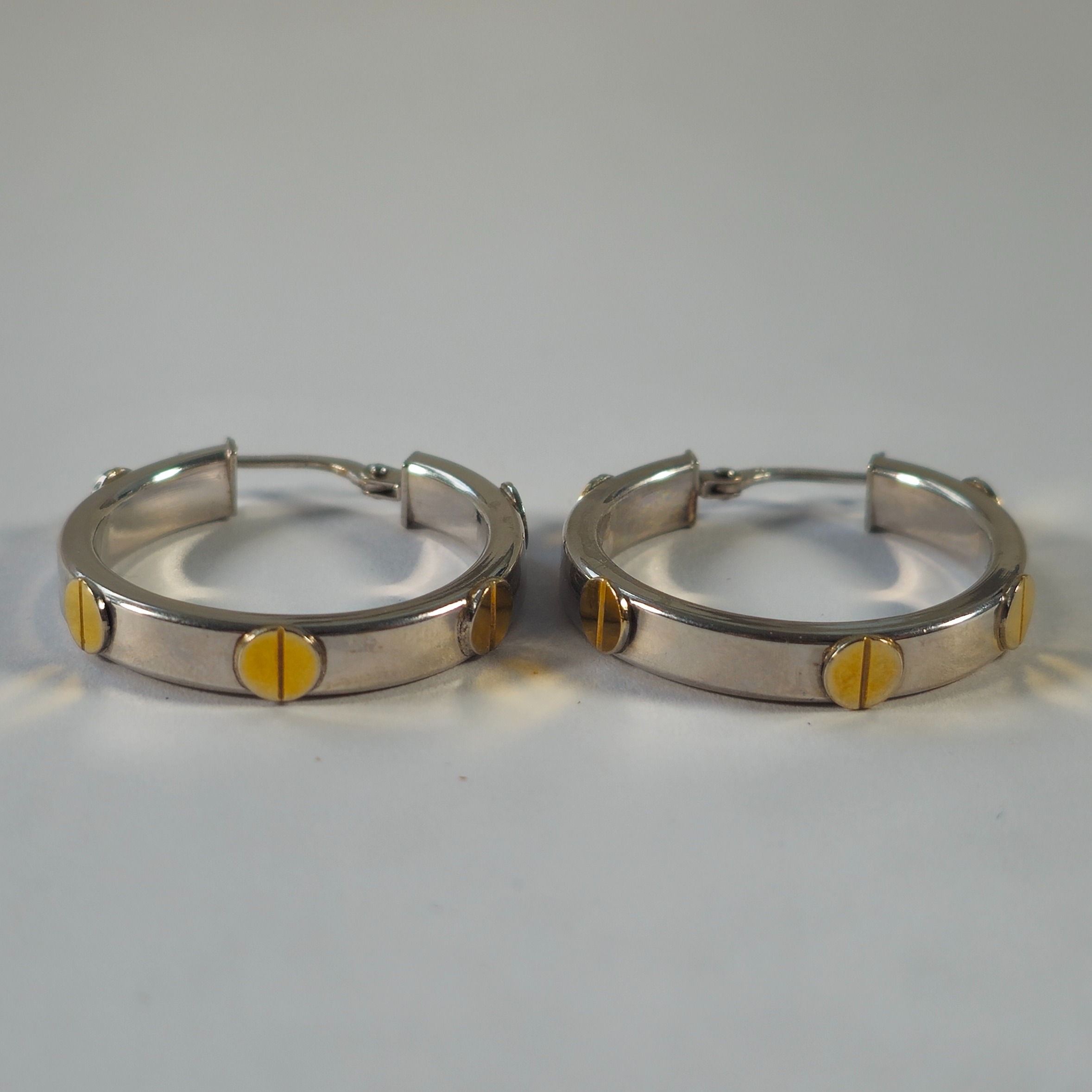 Product photo for 9ct Gold White with Yellow Finish Round Hoop Earrings