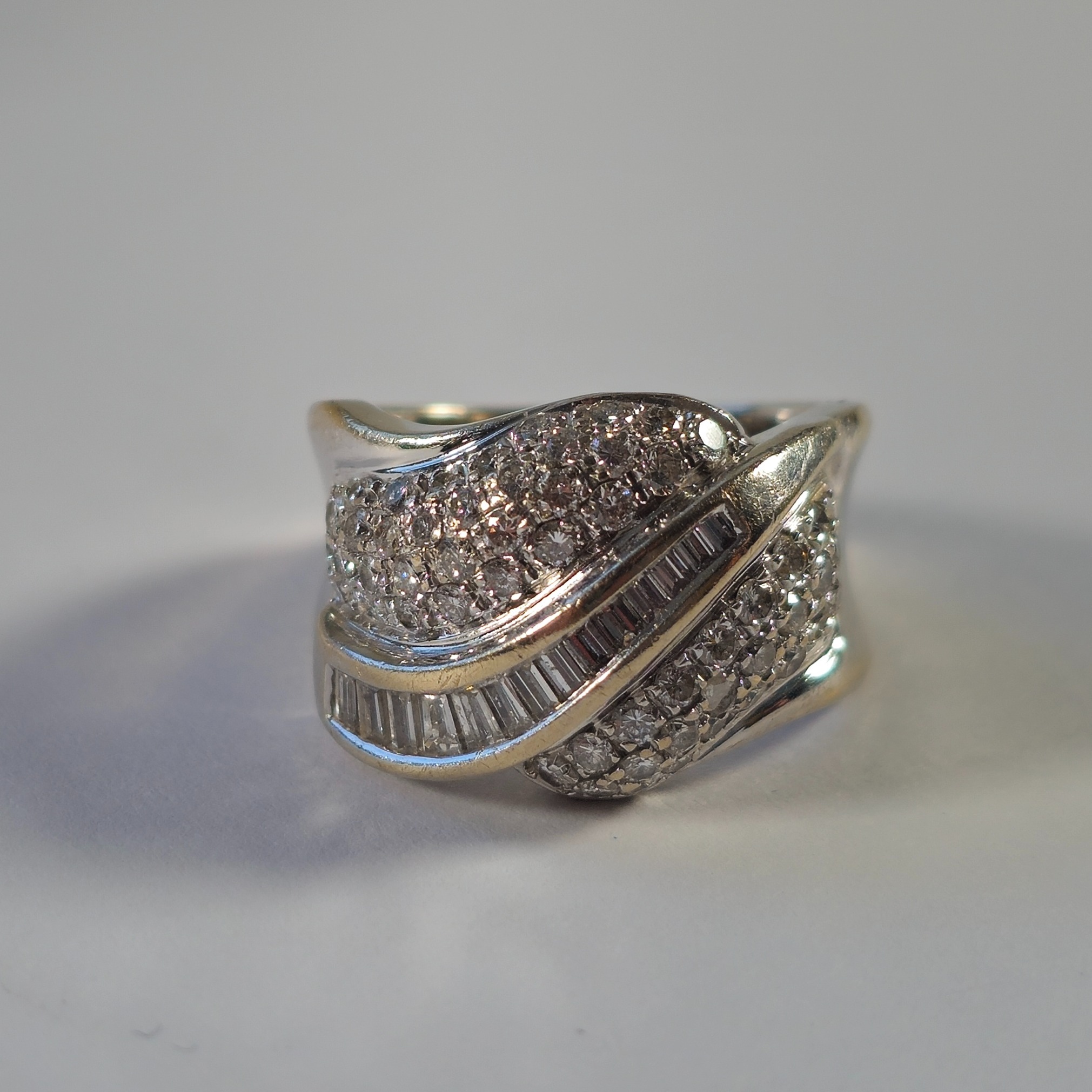 Product photo for 18ct Fading White Gold Round & Baguette Diamond Dress Ring Size M1/2