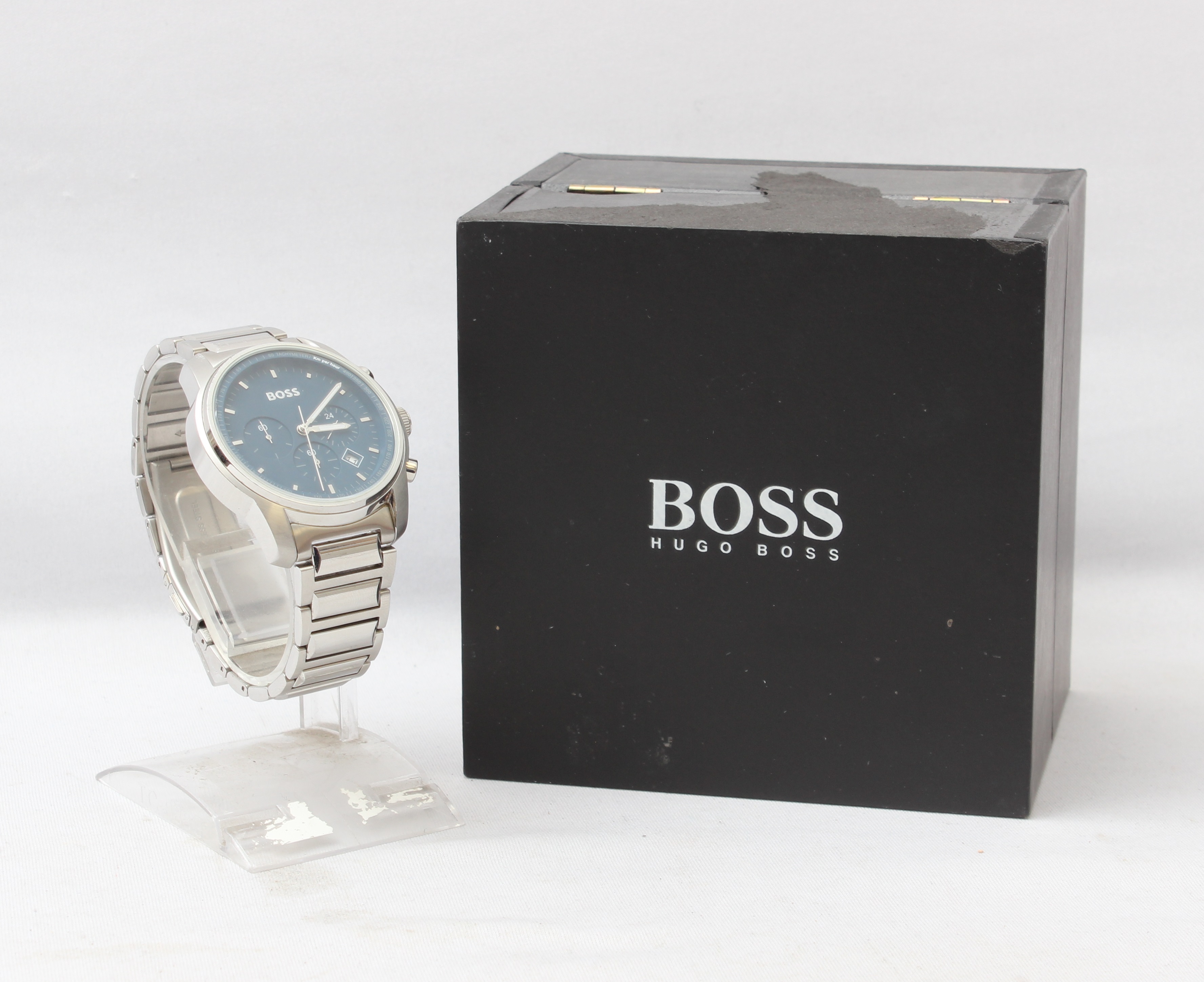 Product photo for Boss Link-bracelet chronograph watch with blue dial - Boxed (U)