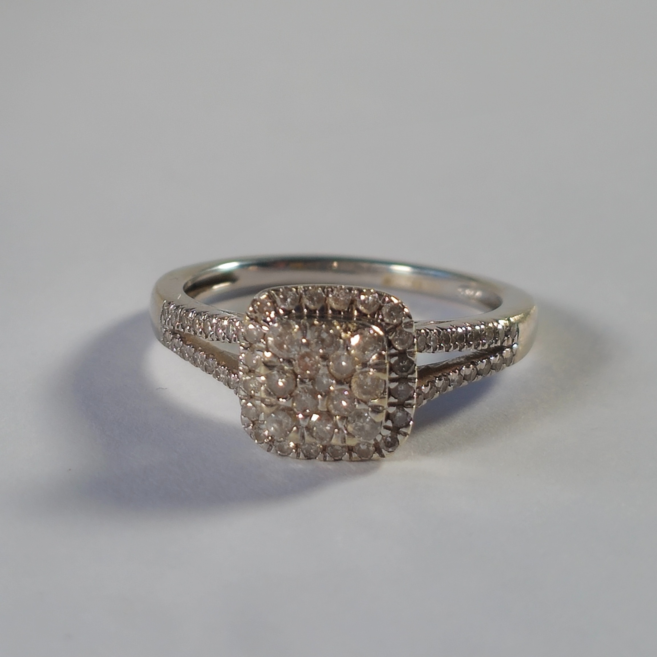 Product photo for 9ct Fading White Gold 0.50ct Diamond Square Cluster Engagement Ring Size O