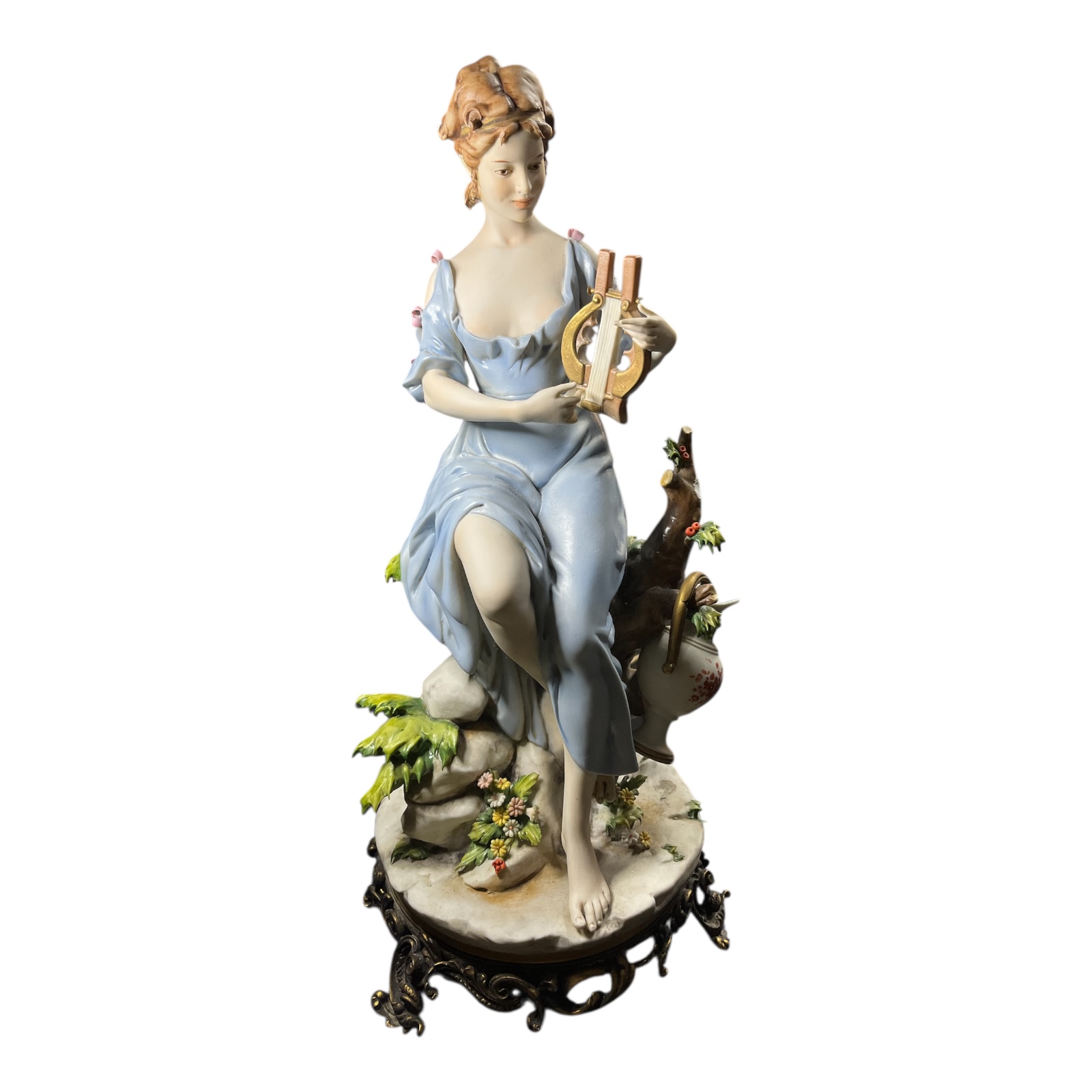 Product photo for Capodimonte Porcelain Figurine – Woman with Harp by Luigi Giorgio Benacchio