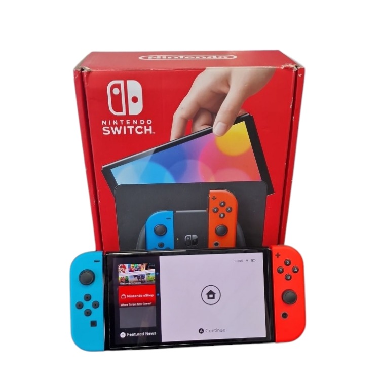Product photo for Nintendo Switch Console, 64GB OLED + Neon Red/Blue Joy-Con, Boxed