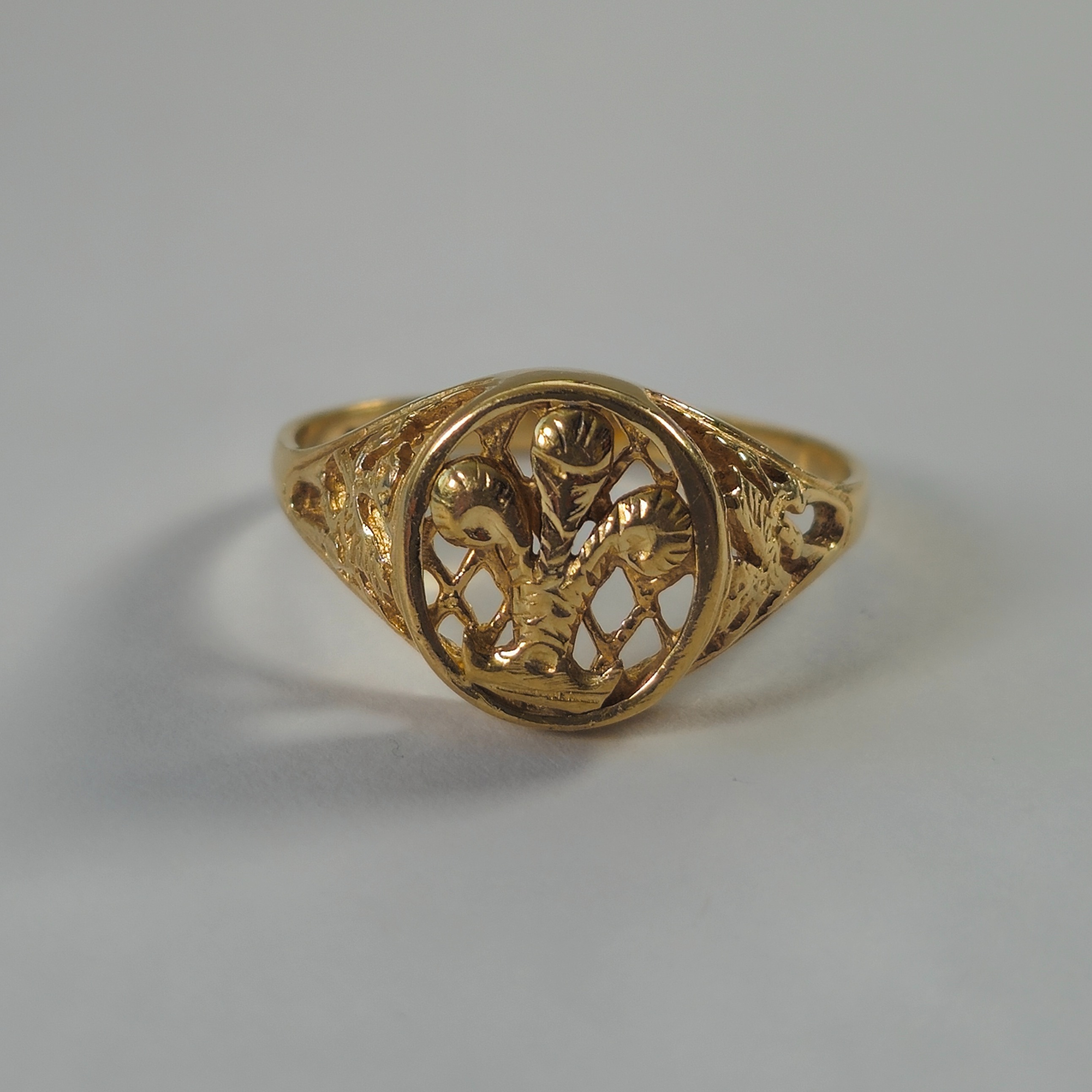 Product photo for 9ct Gold 3-feather Oval Signet Ring Size T