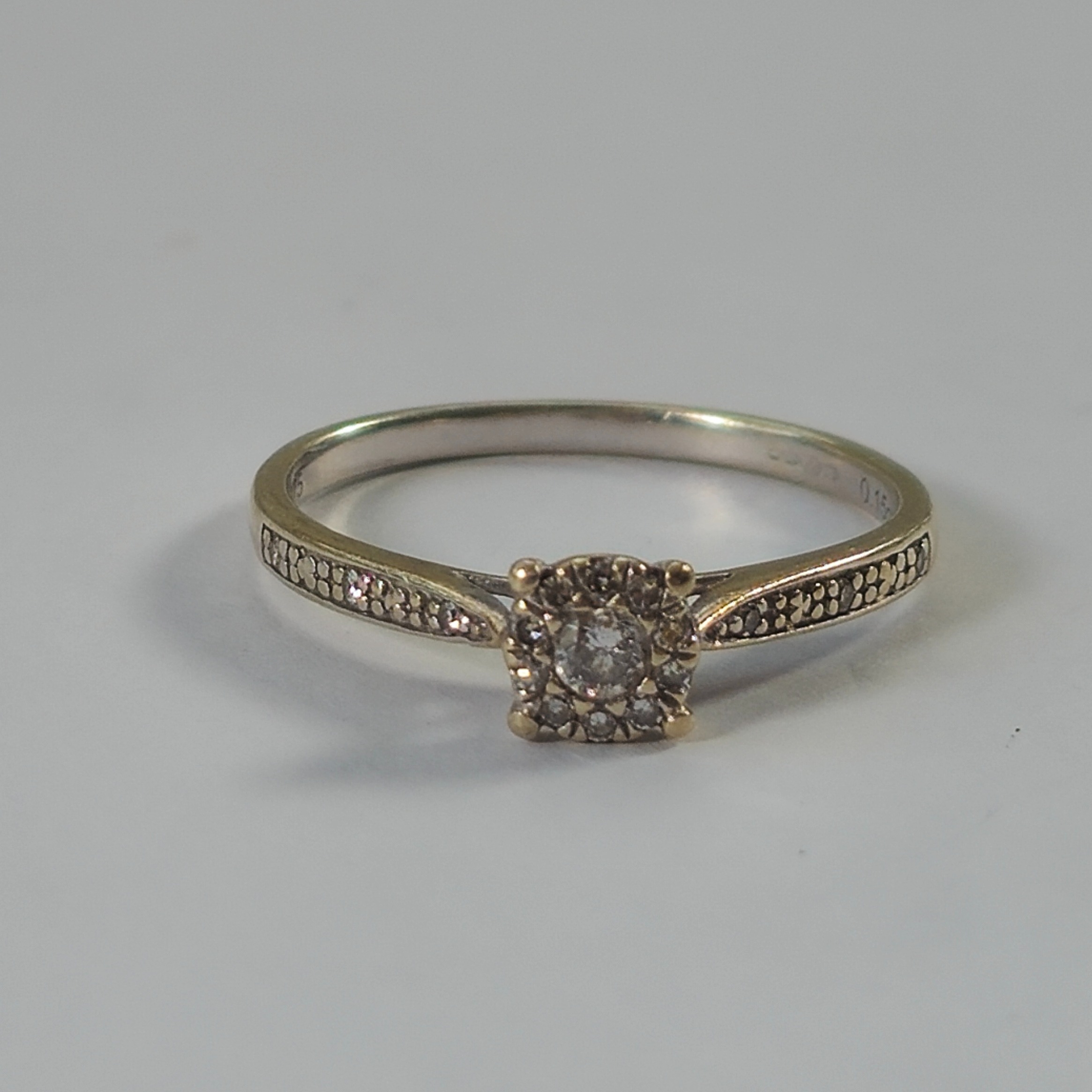 Product photo for 9ct Fading White Gold 0.15ct Diamond Round Halo Cluster Engagement Ring Size L1/2