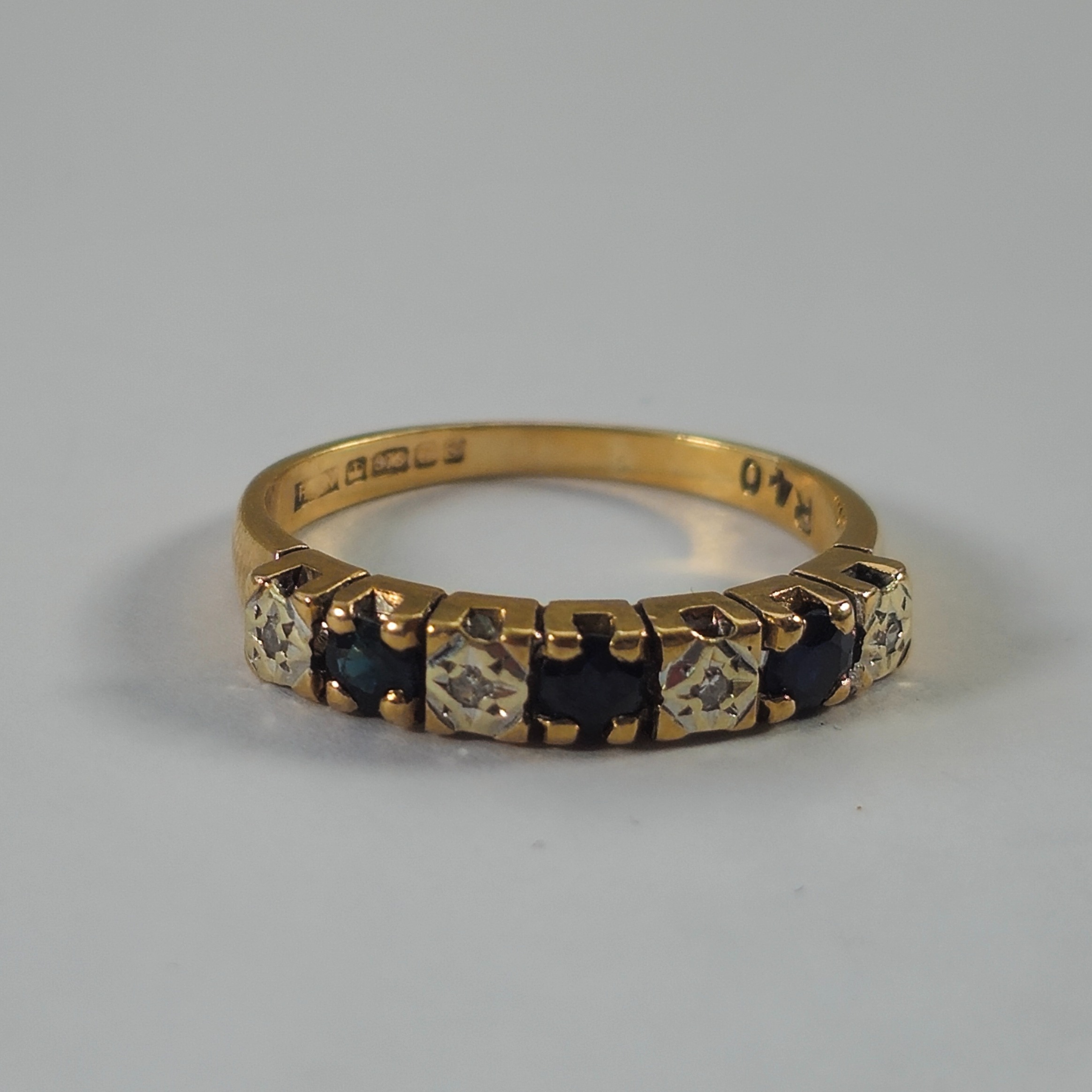 Product photo for 9ct Gold Sapphire & Diamond Half Band Ring Size N1/2