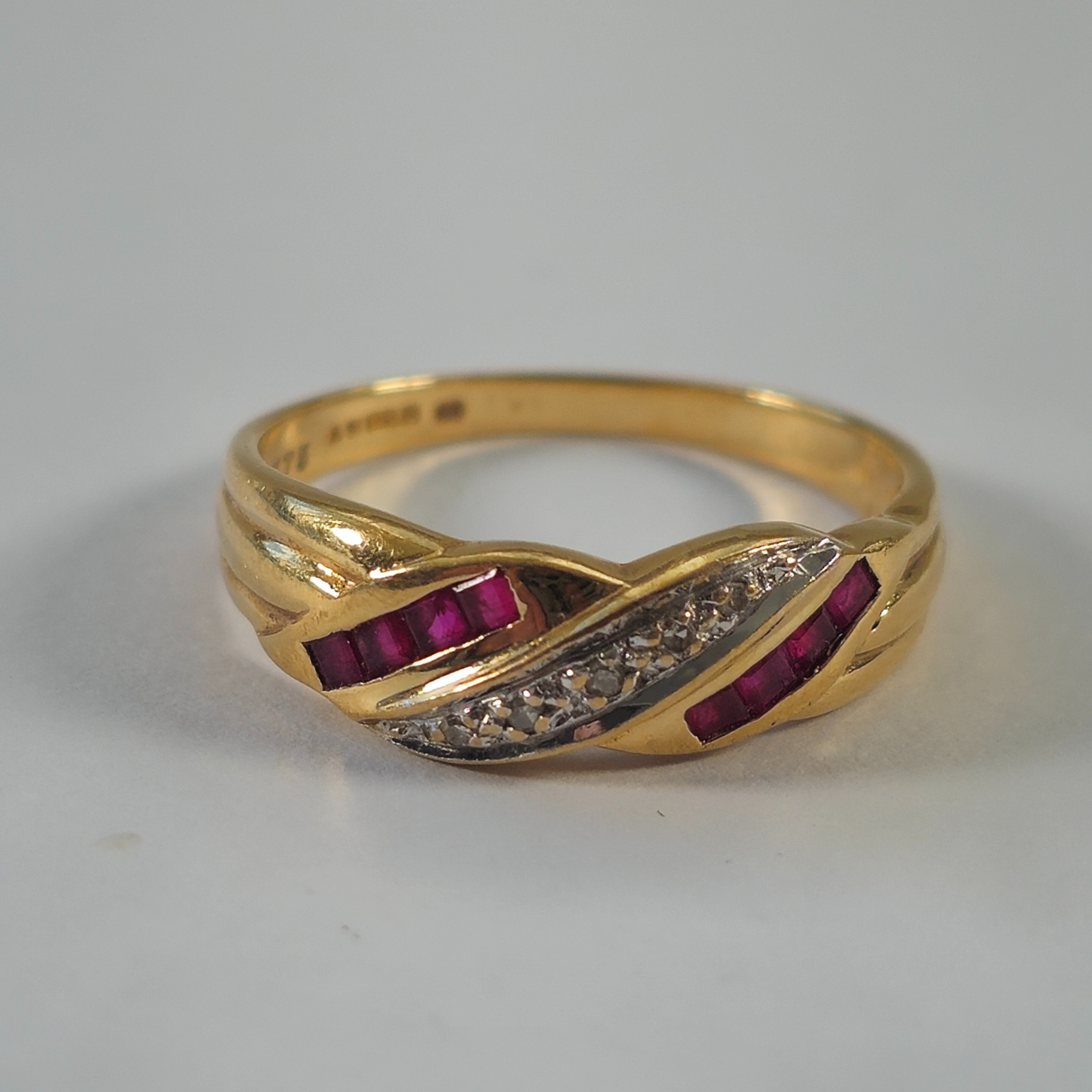 Product photo for 9ct Gold Ruby & Diamond Infinity Style Band Ring Size O