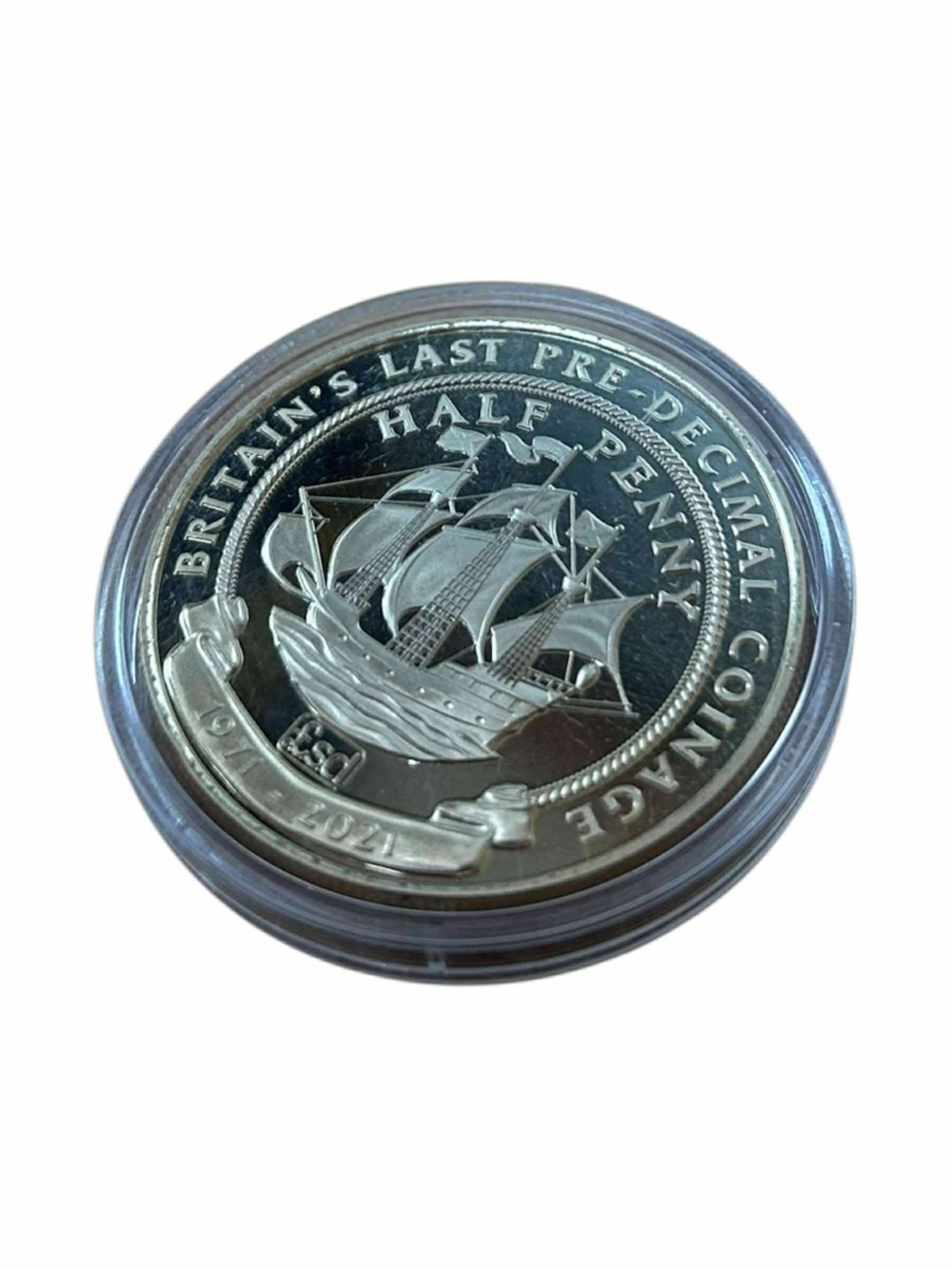 Product photo for 2021 'Britain's Last Pre-Decimal Coinage' Half Penny Gibraltar One Crown Coin