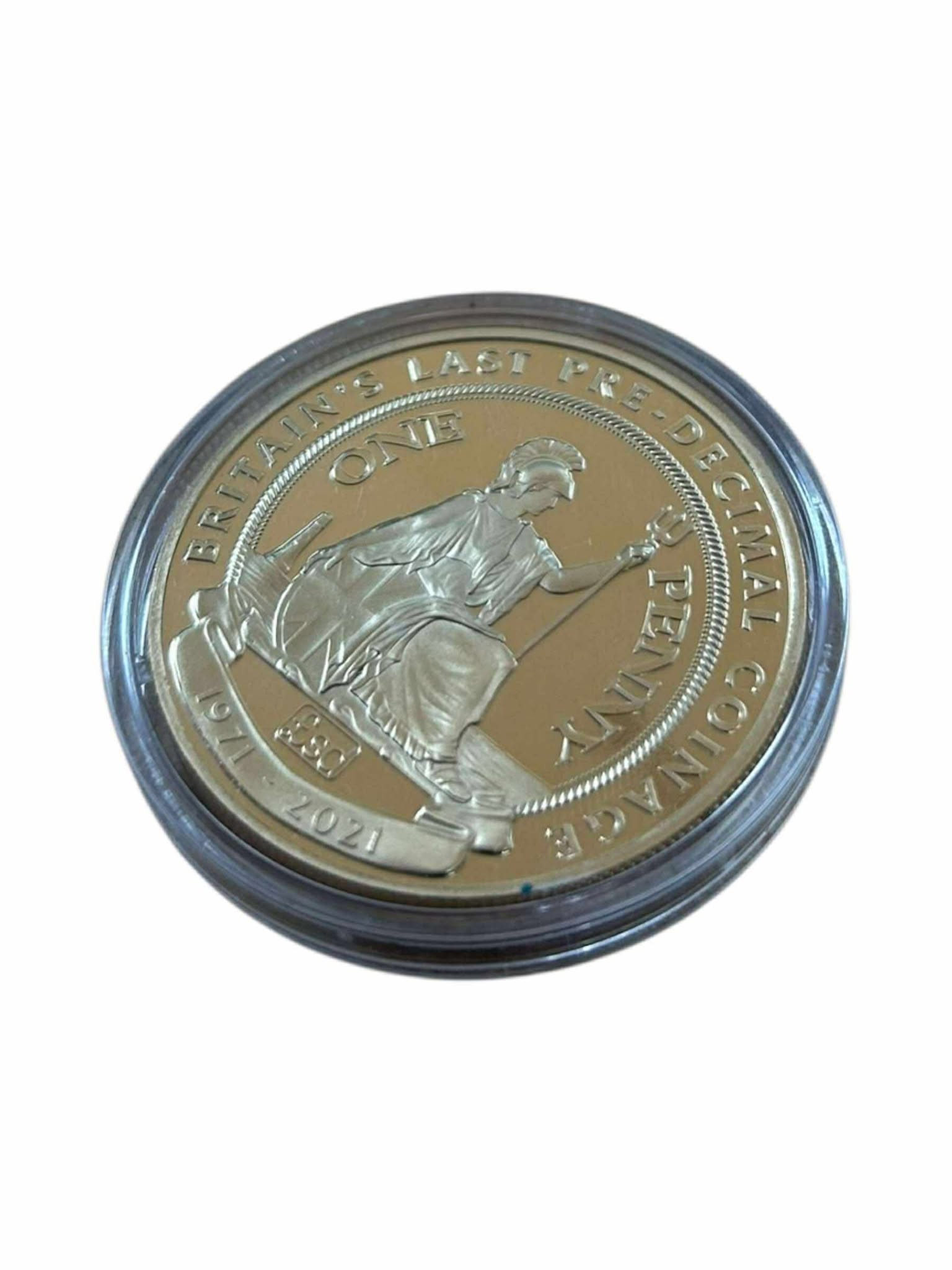Product photo for 2021 'Britain's Last Pre-Decimal Coinage' One Penny Gibraltar Crown Coin