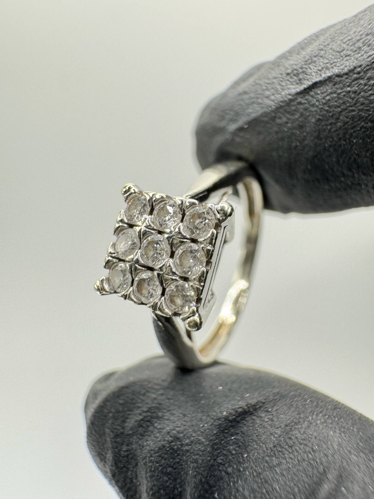 Product photo for 9ct White Gold Diamond Chequerboard Cluster Ring