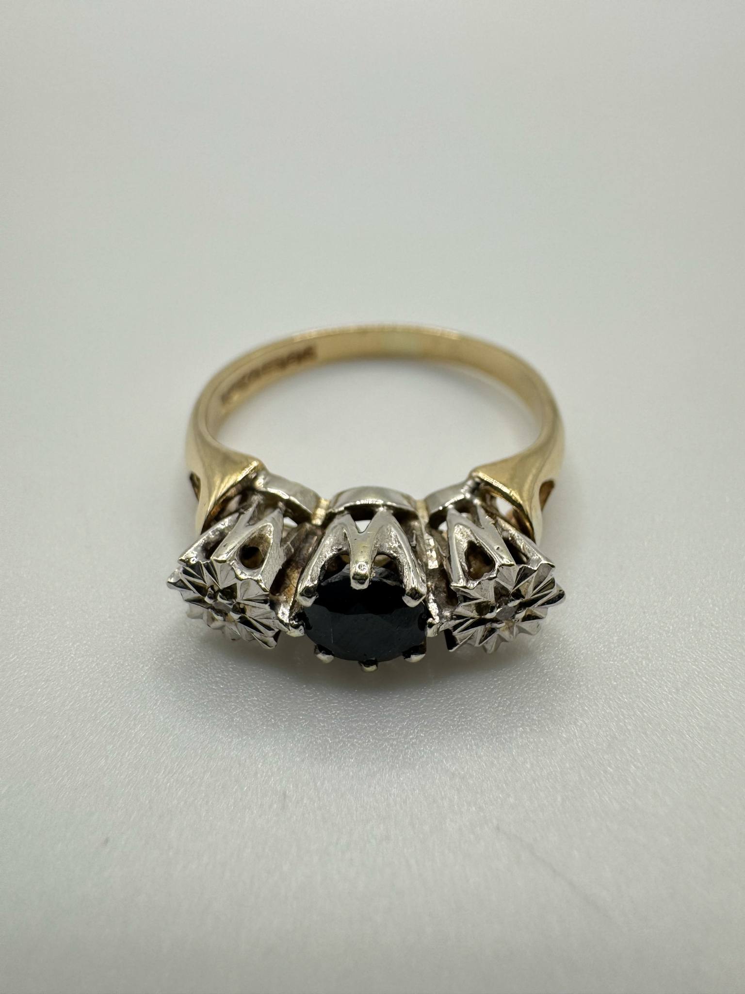 Product photo for 9ct Three Stone Sapphire & Diamond Ring