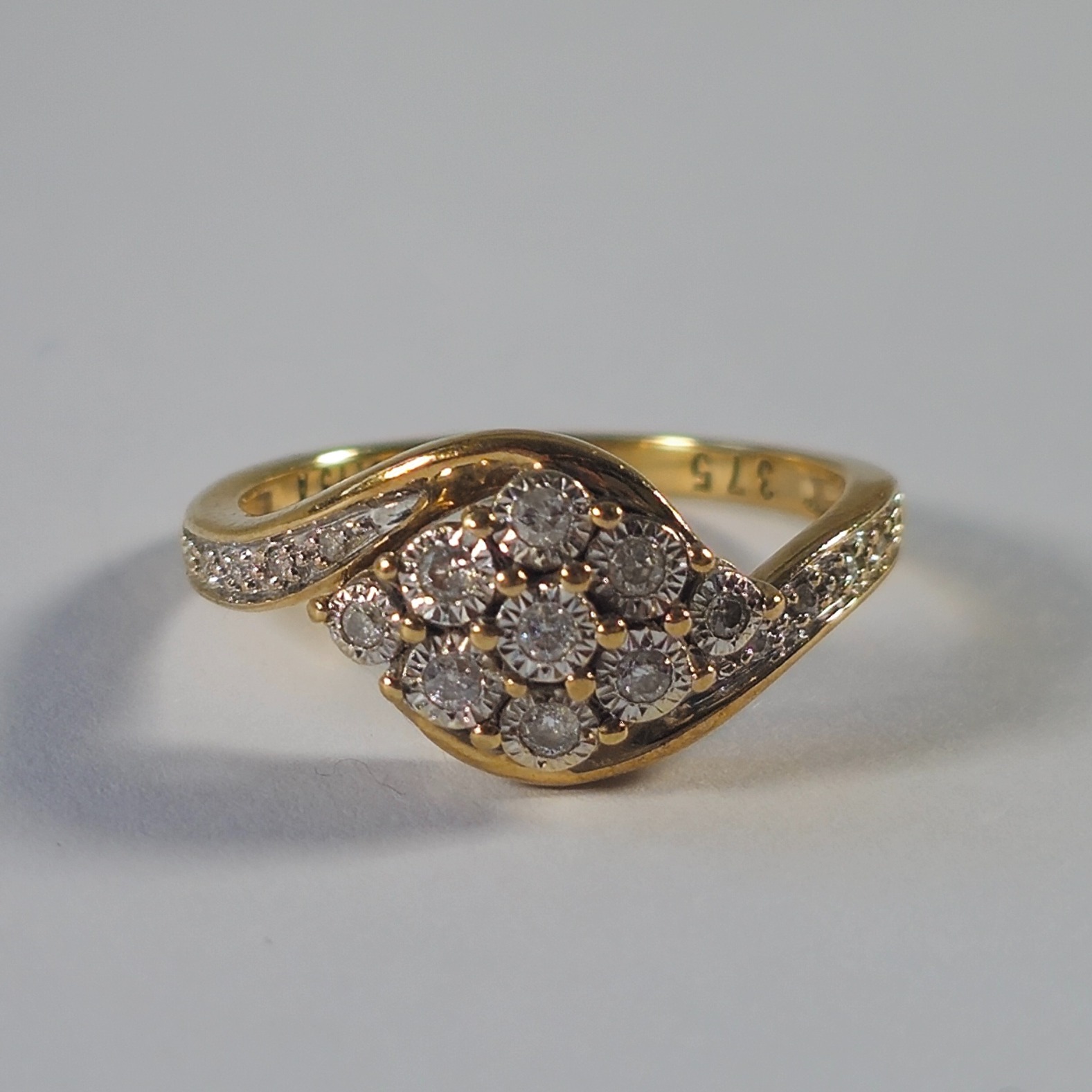 Product photo for 9ct Gold 0.15ct Diamond Flower Boat Cluster Ring Size K1/2