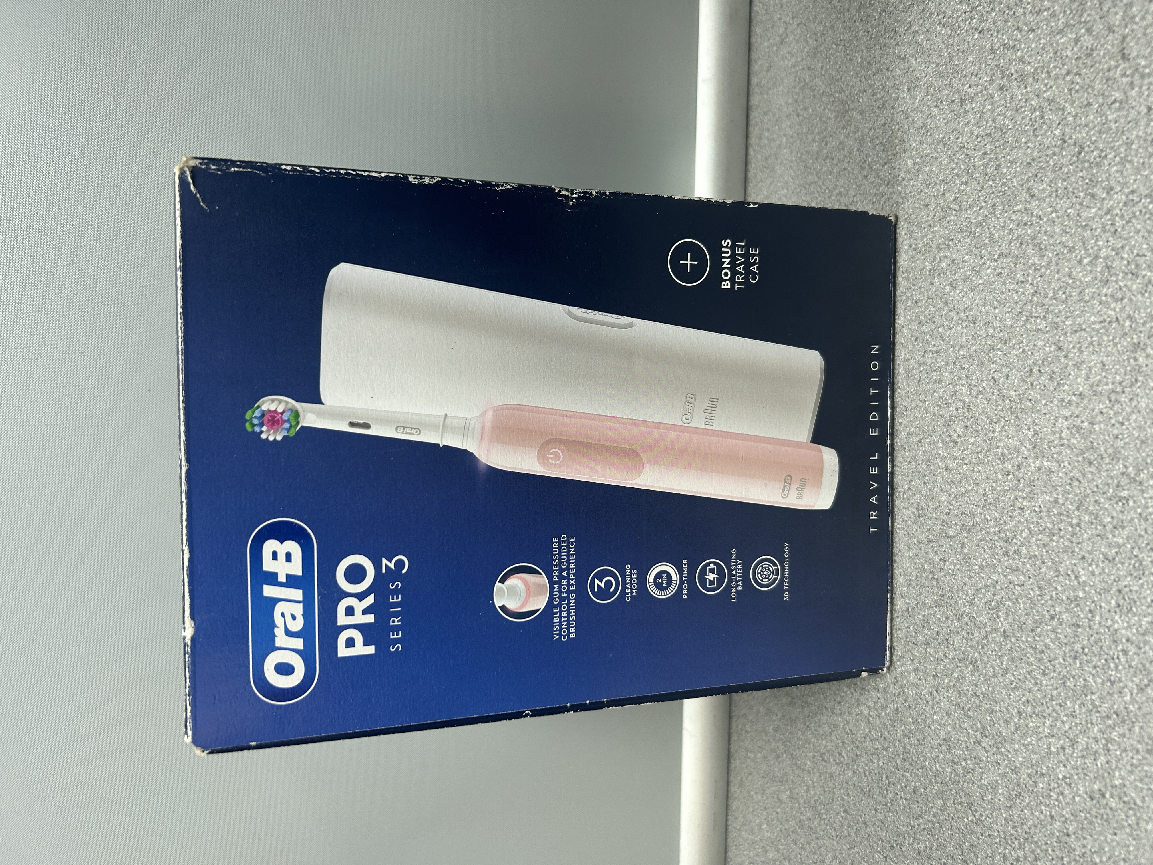 Product photo for oral b  oral b pro series 3 3500 pink with travel case boxed