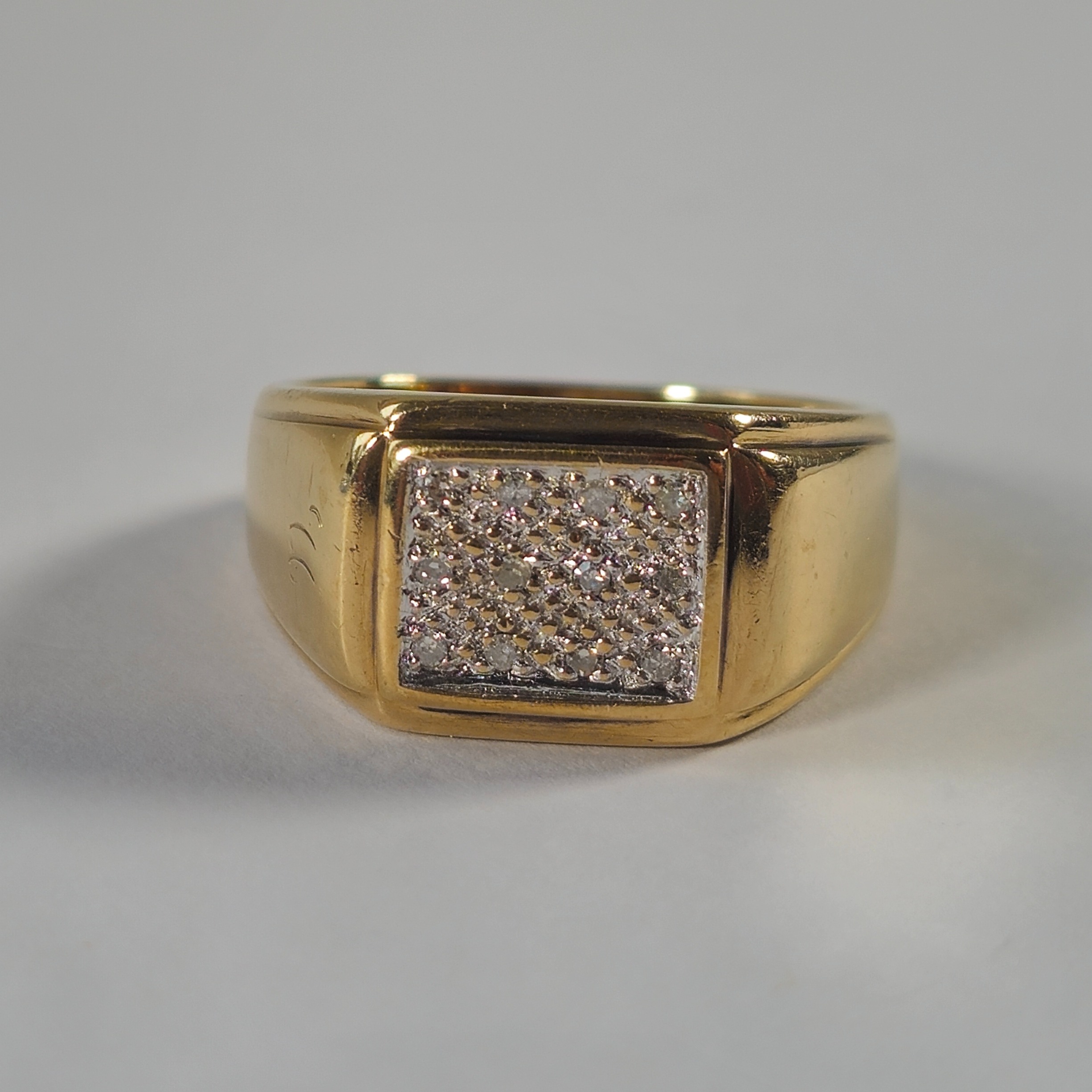 Product photo for 9ct Gold 0.10ct Tiny Diamond Square Signet Ring Size T