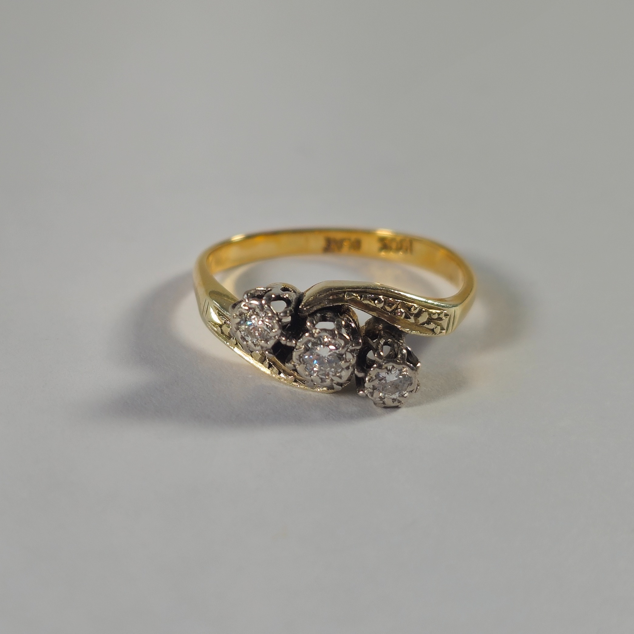 Product photo for 18ct Gold Diamond Twisted Trilogy Vintage Ring Size L