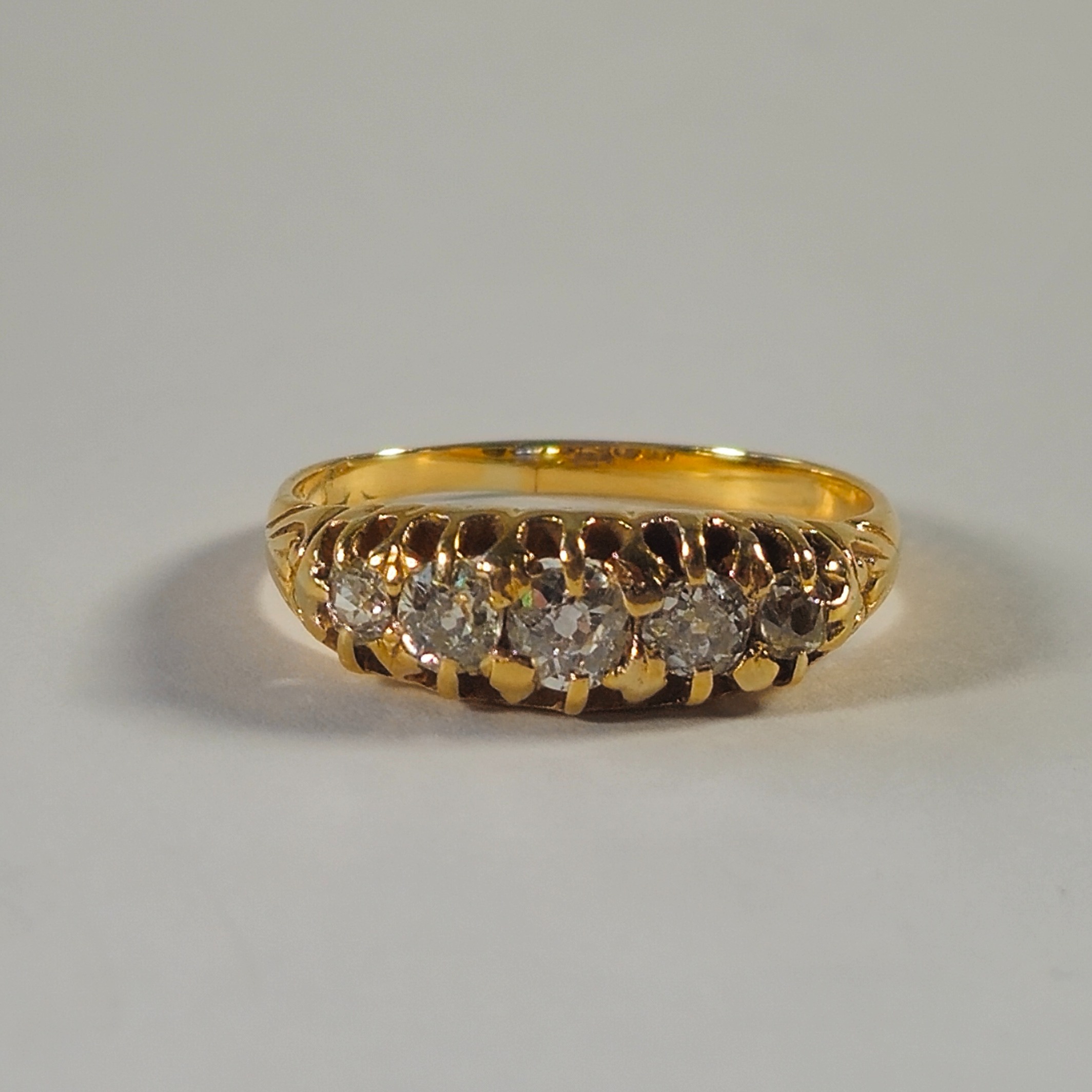 Product photo for 18ct Gold White & Sparkly Old Cut Diamond Graduation Style Half Band Ring Size M