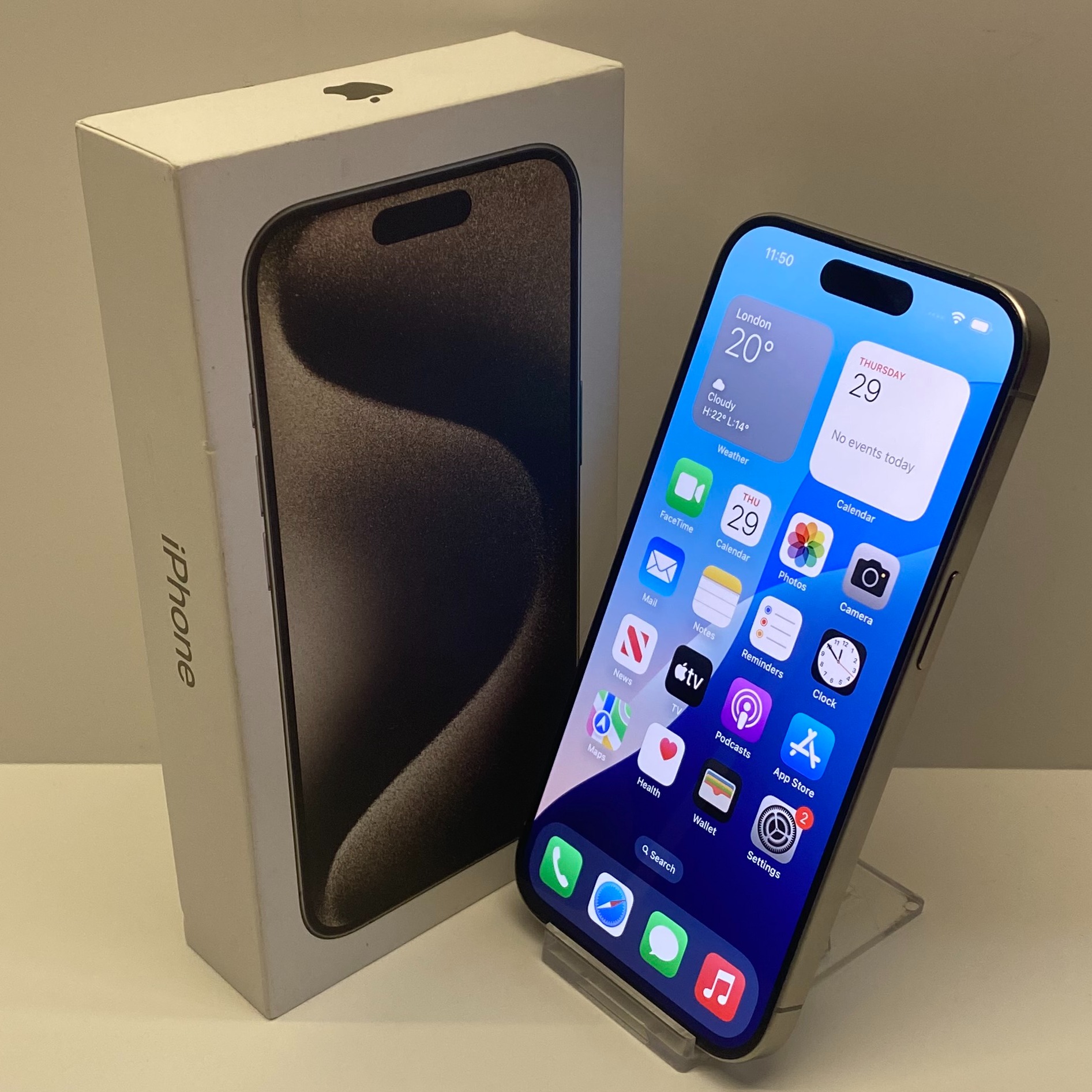 Product photo for Apple iPhone 15 Pro Unlocked Model A3102 1TB in Natural Titanium Boxed
