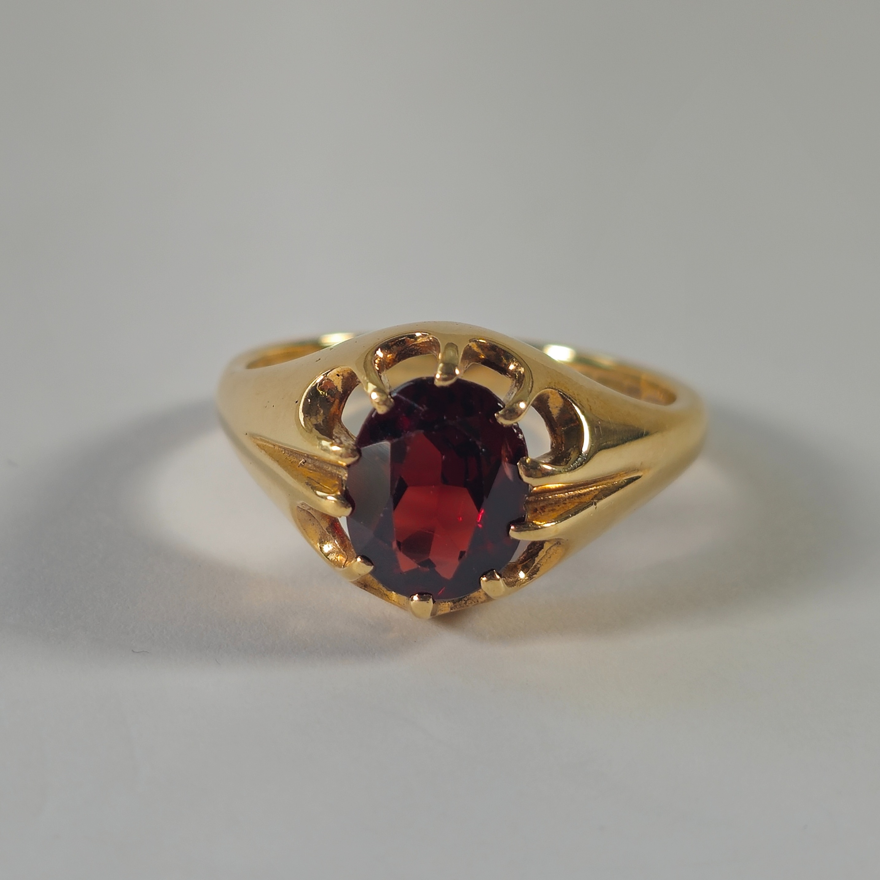 Product photo for 9ct Gold Red Garnet Gypsy Style Ring Size U1/2