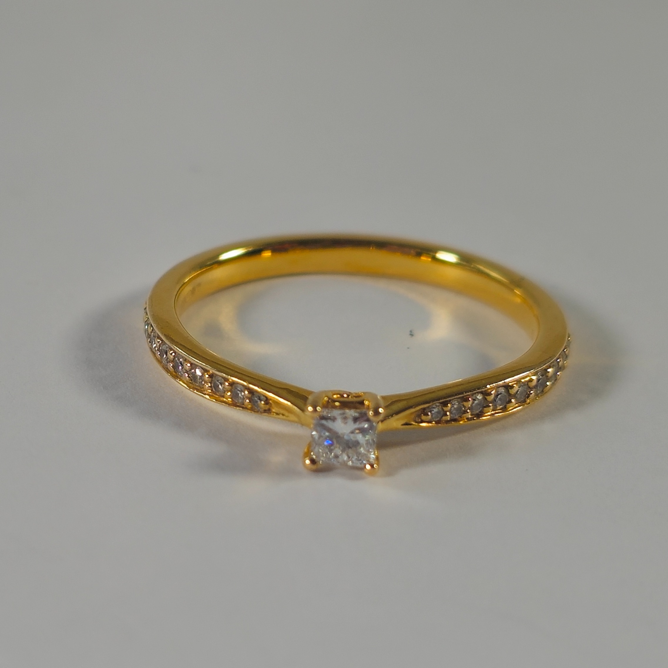 Product photo for 9ct Gold Square & Round Moissanite Solitaire Style Engagement Ring Size R