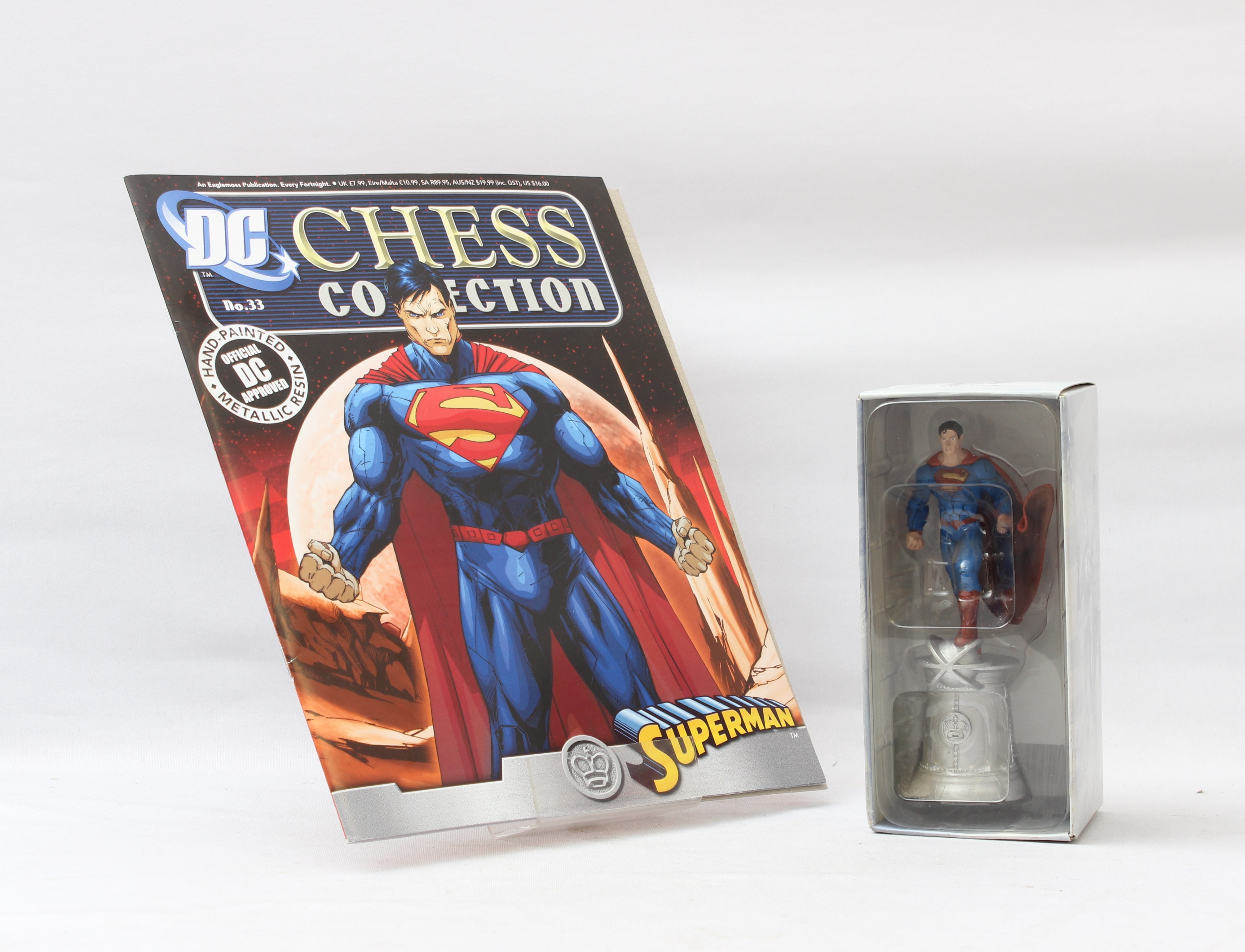 Product photo for DC Comics Superman White King Chess Piece Figurine & Comic (NR)