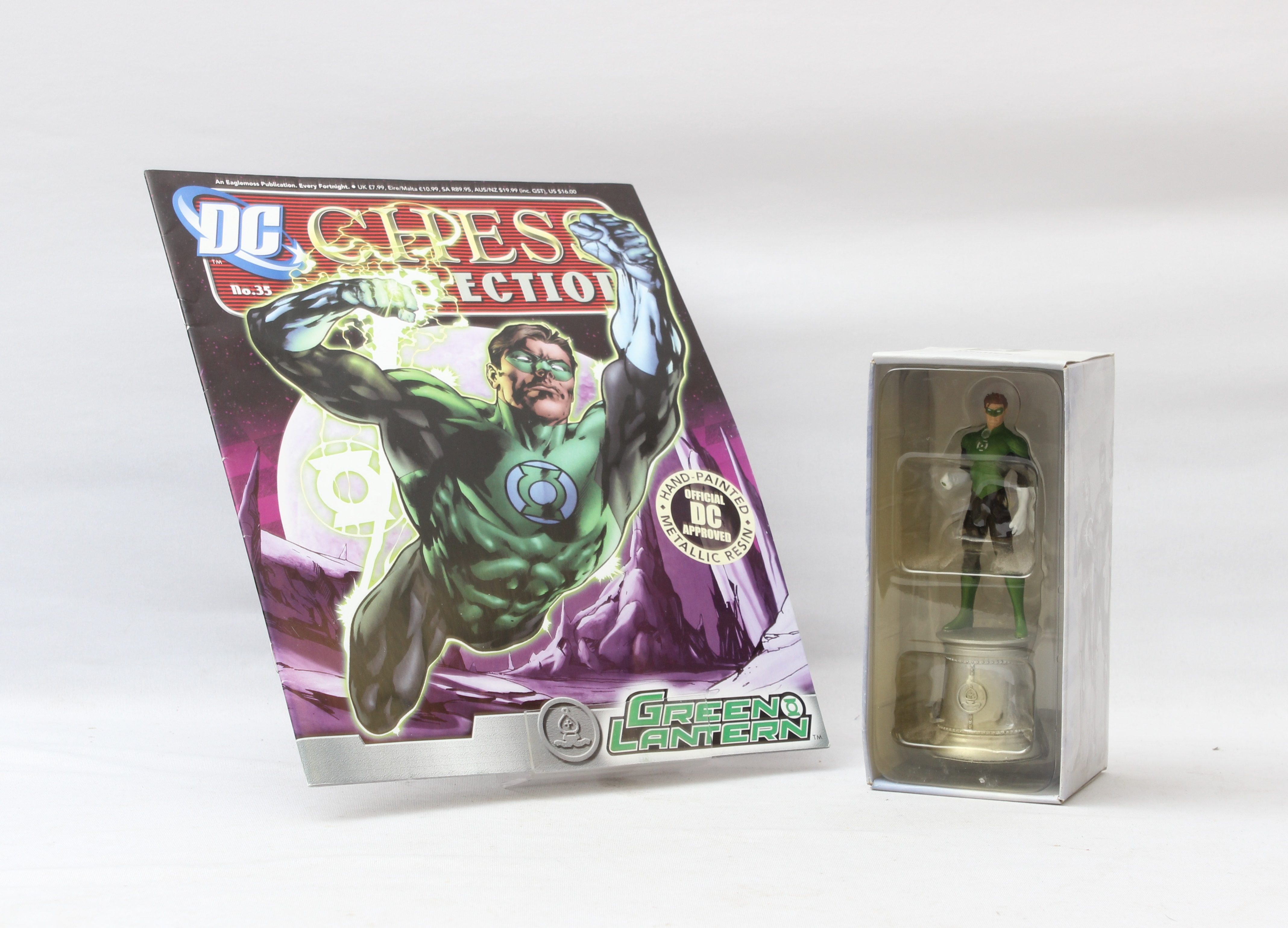 Product photo for DC Comics Green Lantern White Bishop Chess Piece Figurine & Comic (NR)