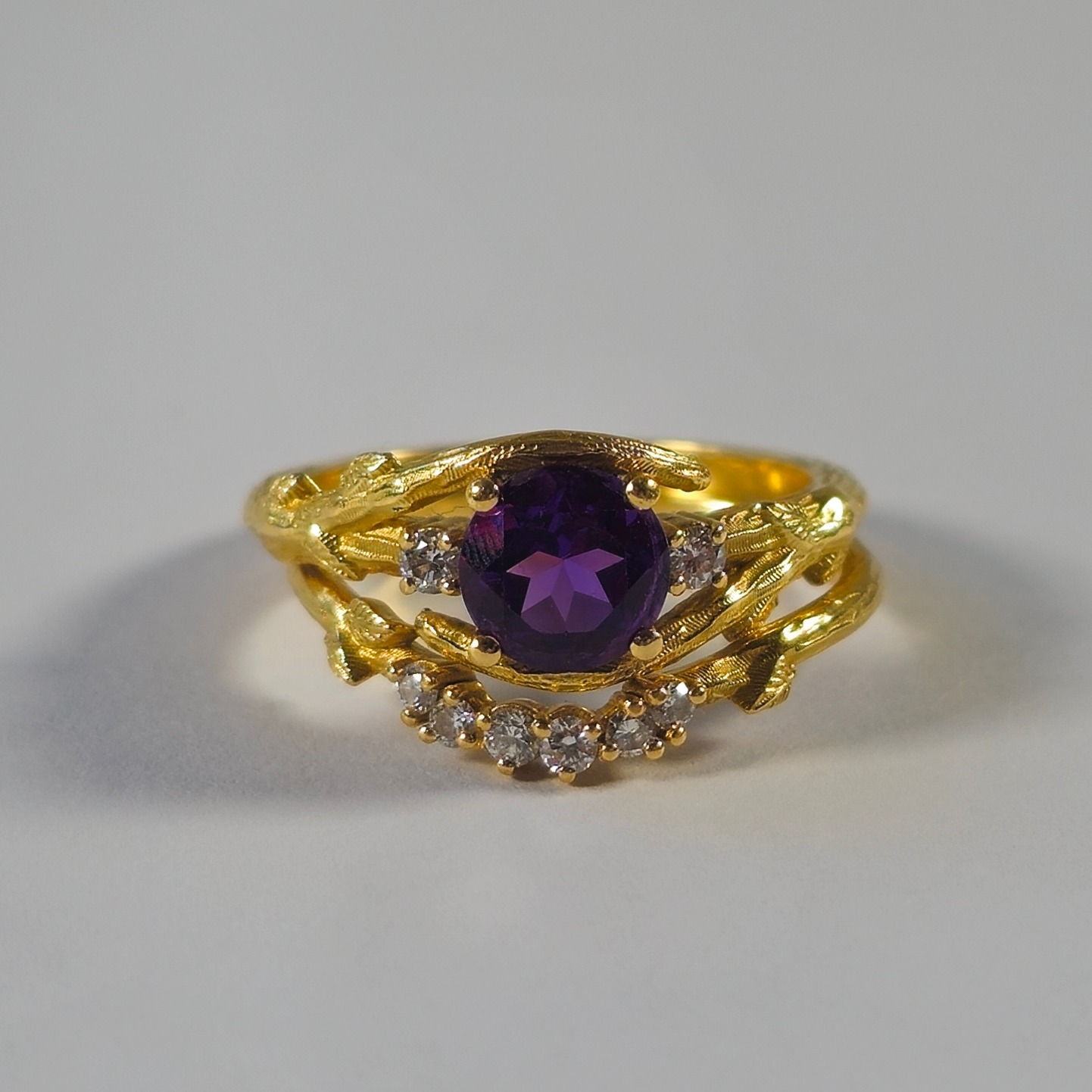 Product photo for 18ct Gold Amethyst and white sparkly Diamond Rings Size M & M1/2