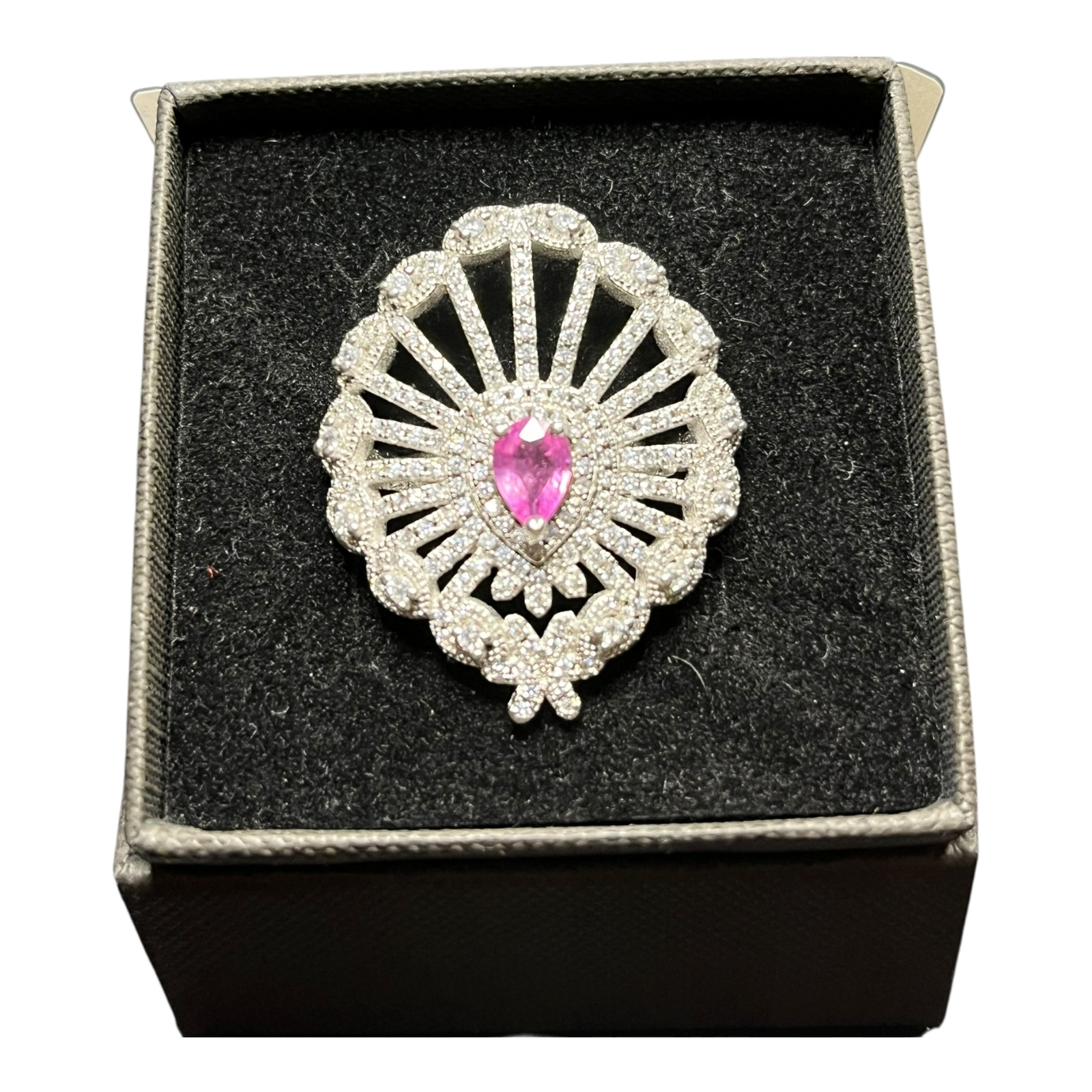 Product photo for Sterling Silver Pink Sapphire & CZ Dress Ring – Used, Good Condition