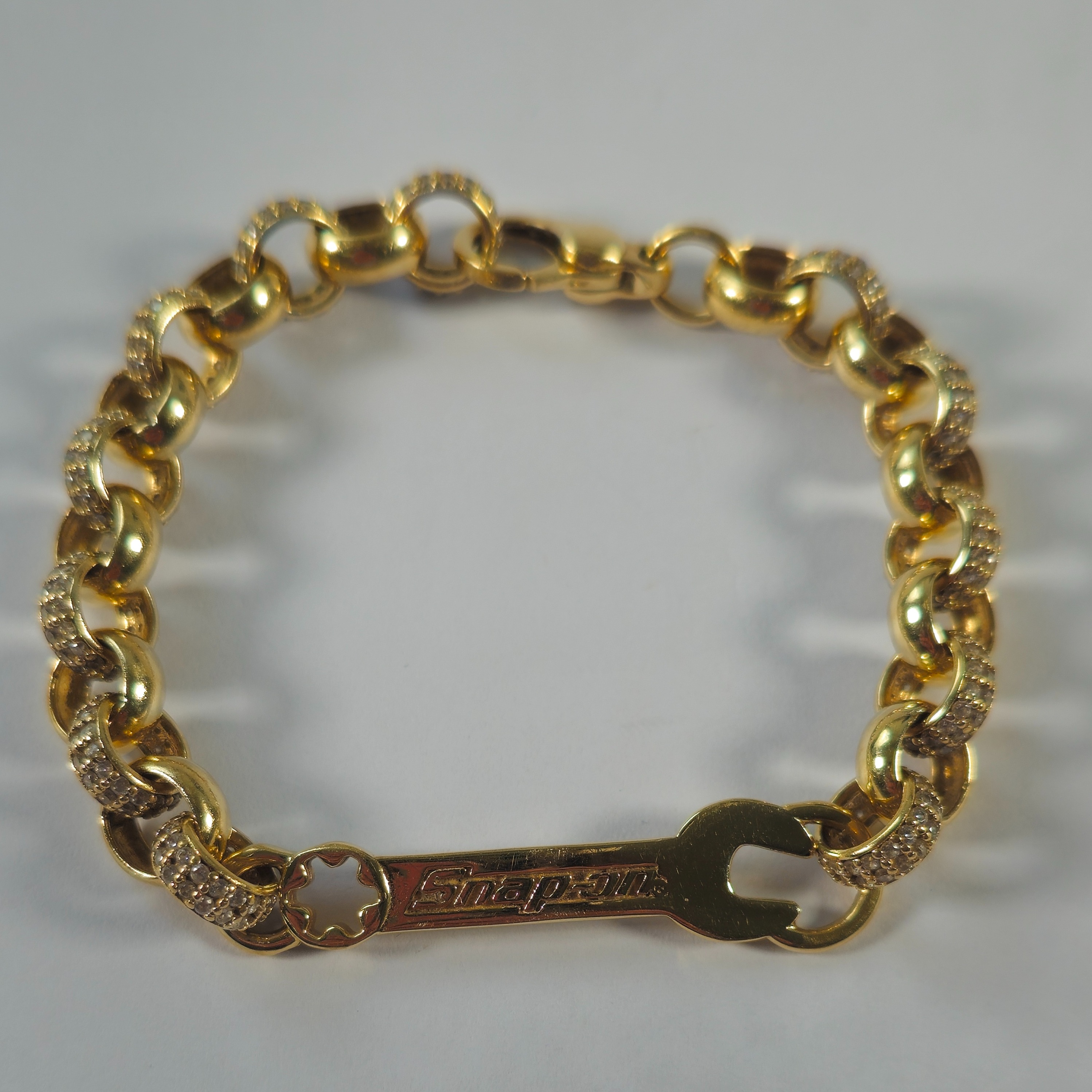 Product photo for 9ct Gold Spanner Snap *CZ* Belcher Bracelet 6.2
