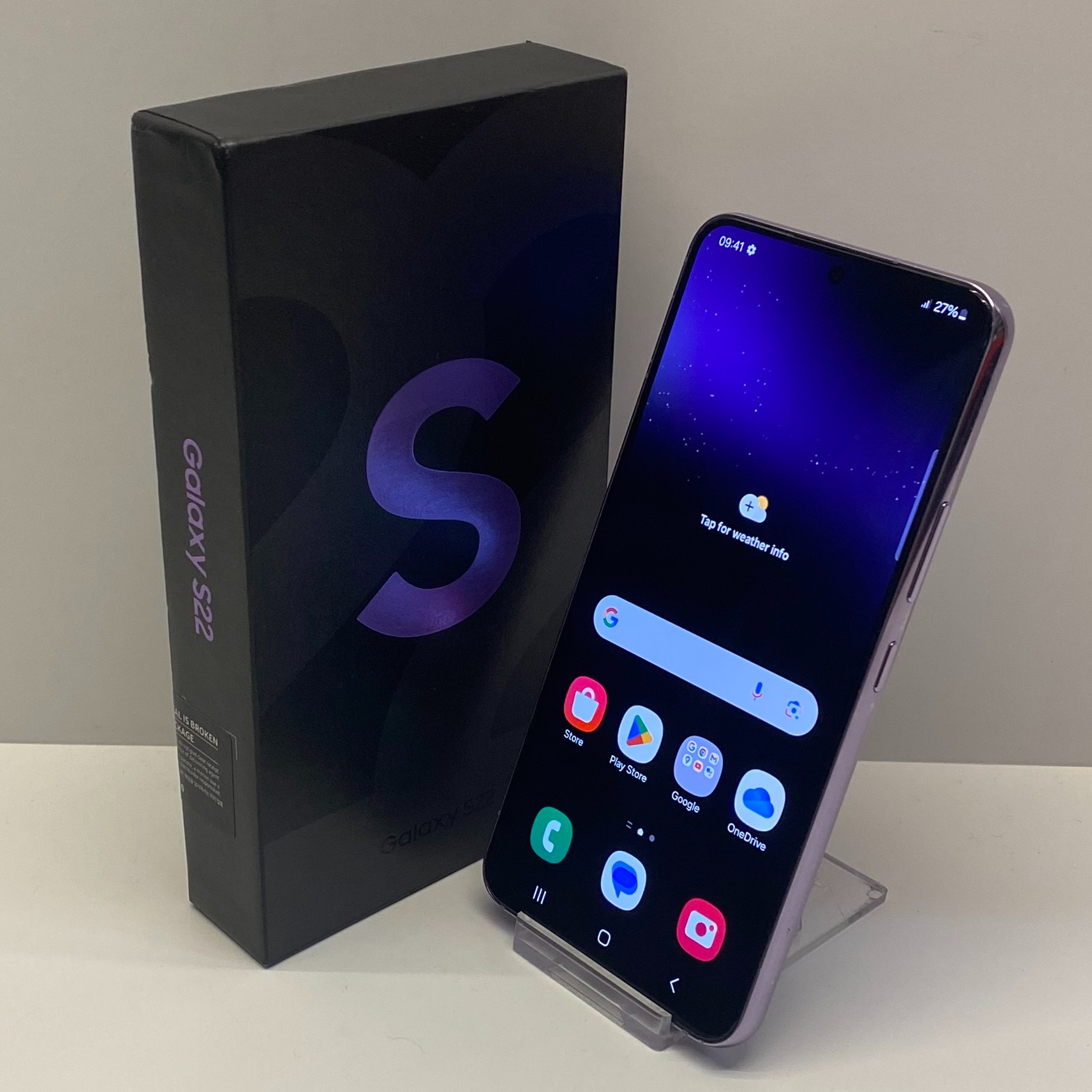 Product photo for Samsung Galaxy S22 Unlocked Model SM-S901B/DS 128GB in Bora Purple Boxed