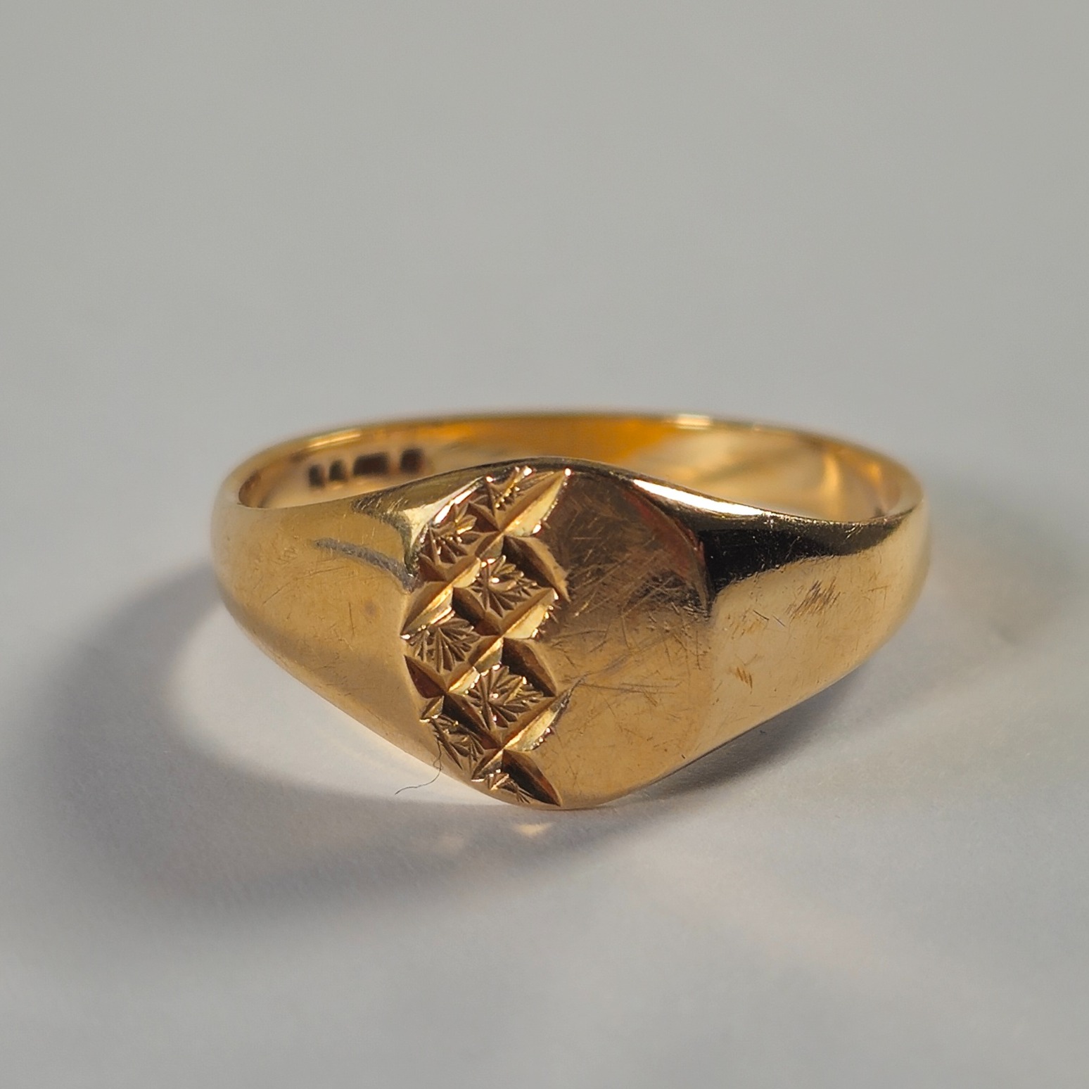 Product photo for 9ct Gold Half diamond-cut pattern Oval Signet Ring Size S