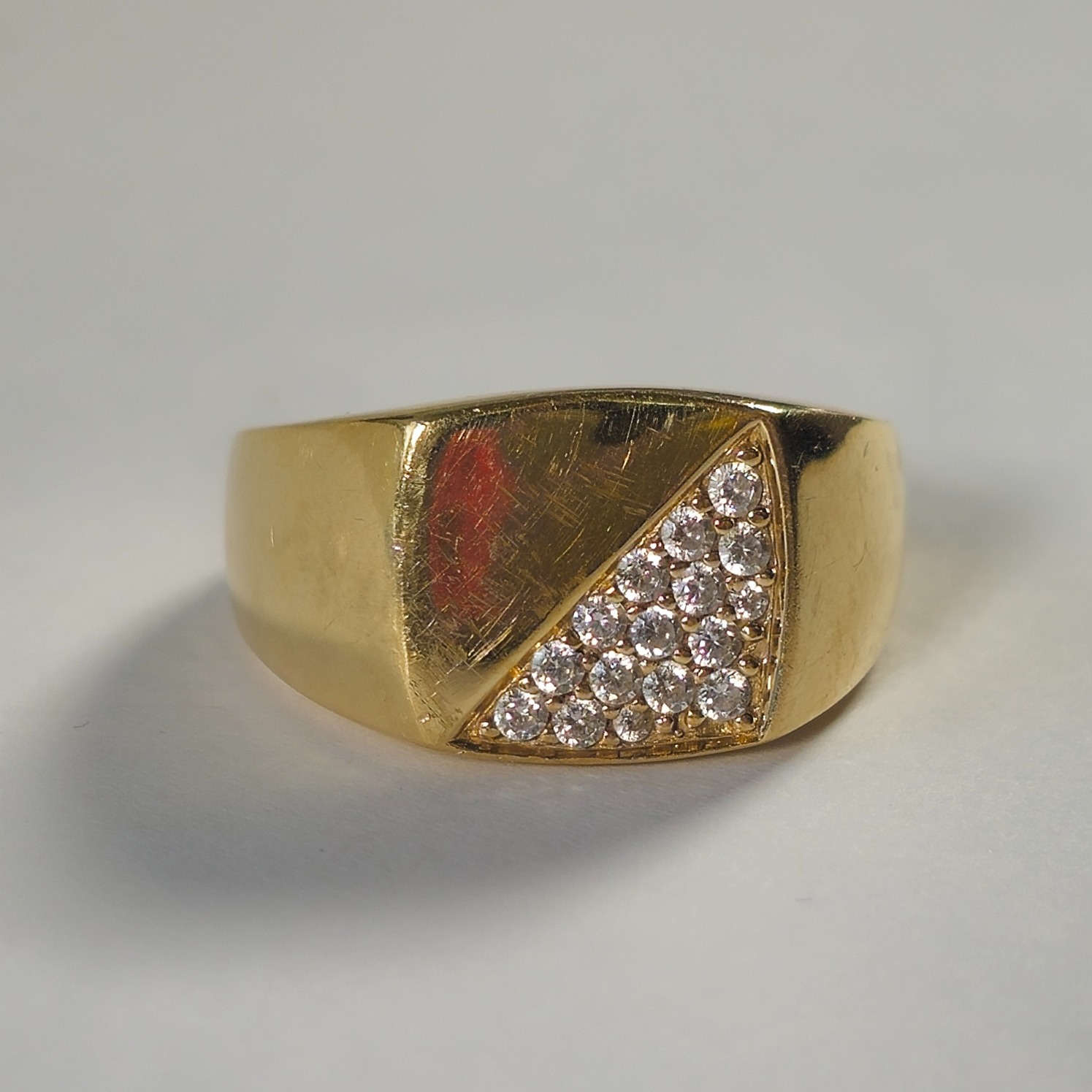Product photo for 9ct Gold Pave *CZ* on Half Square Signet Ring Size S1/2