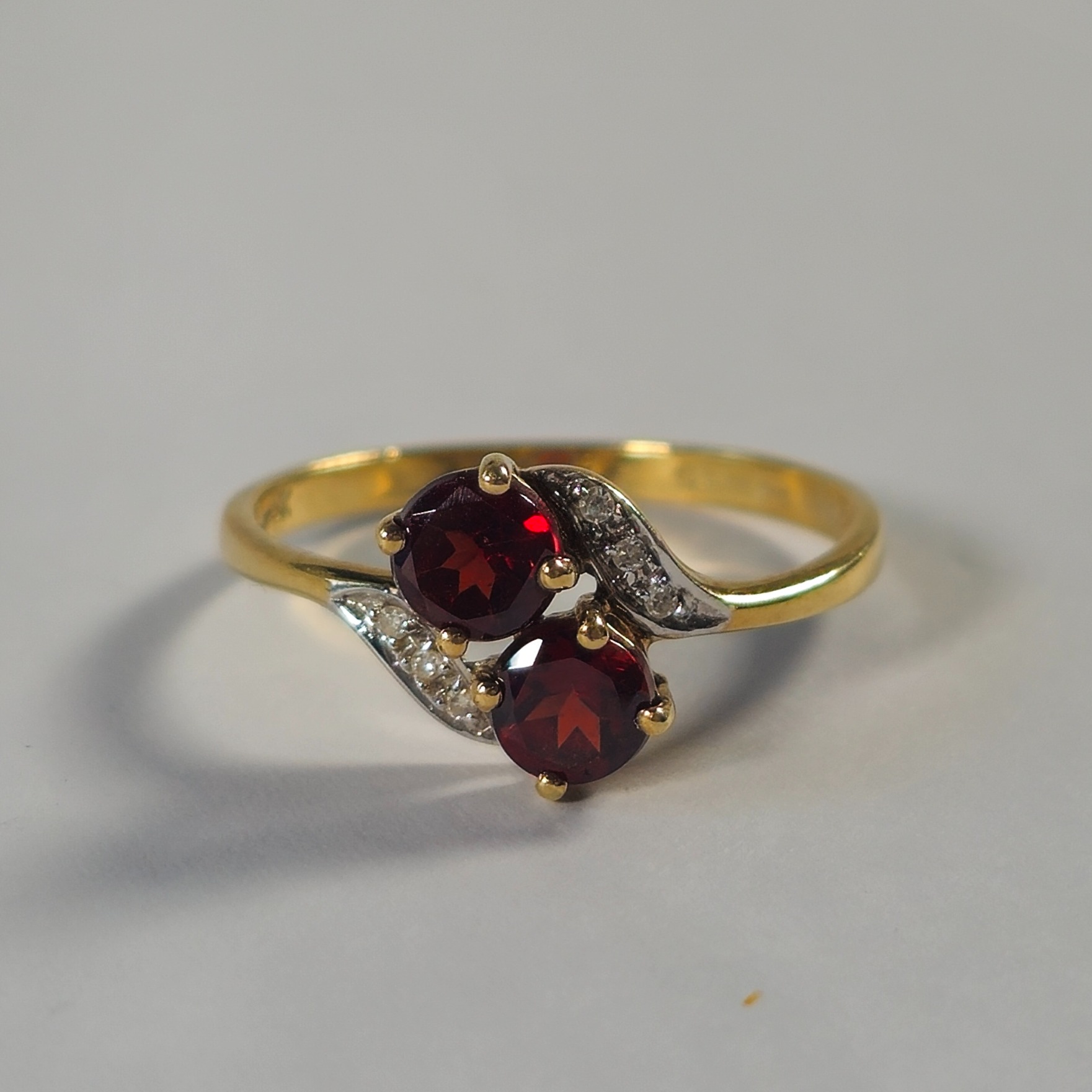 Product photo for 9ct Gold Diamond & Red Stone Toi Et Moi Style Ring Size Q