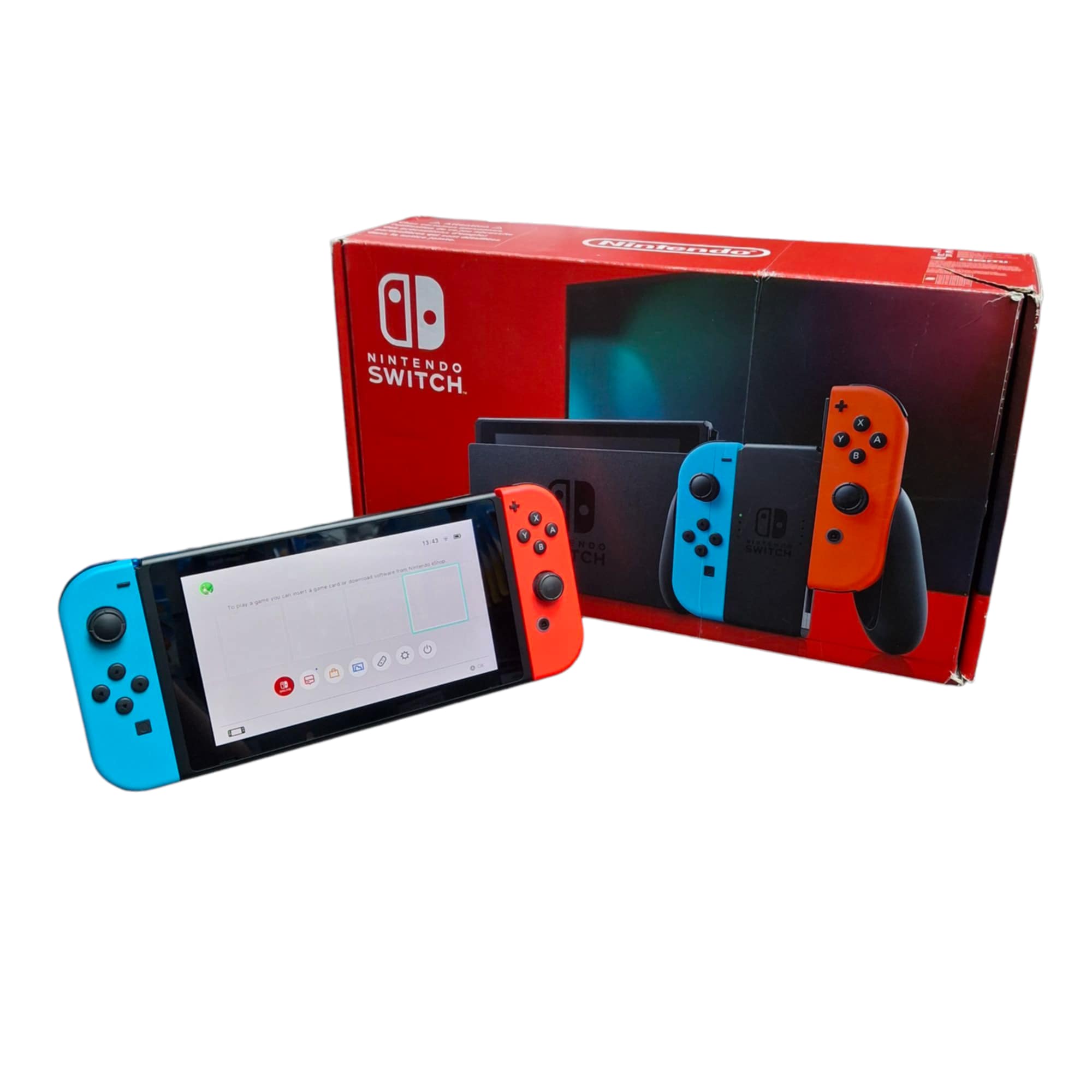 Product photo for Nintendo Switch Console, 32GB + Neon Red/Blue Joy-Con, Boxed