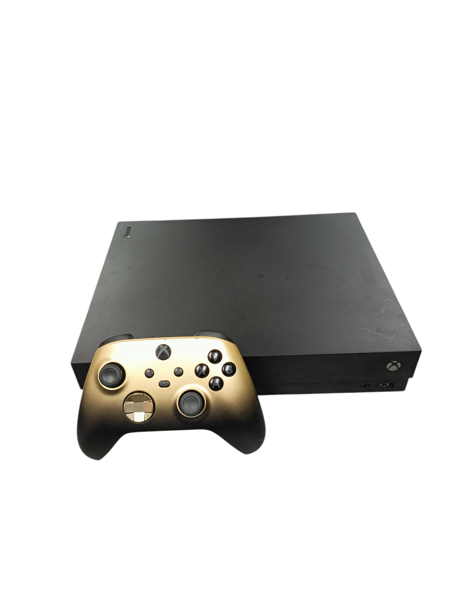 Product photo for Xbox One X Console, 1TB, Black, Unboxed, 1x Gold controller