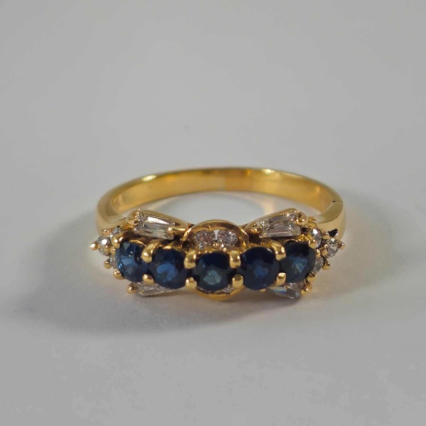 Product photo for 14ct Gold Blue Sapphire & *CZ* Half Band Ring Size M
