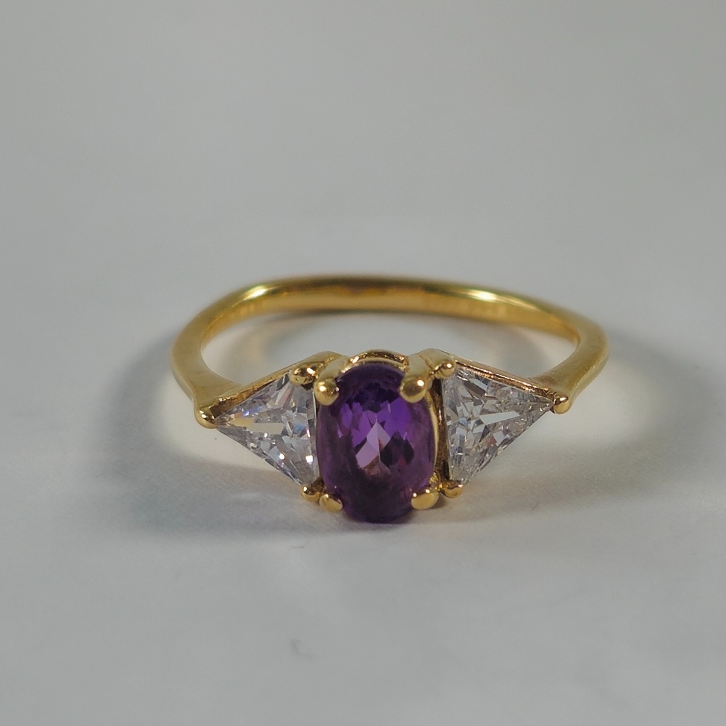 Product photo for 9ct Gold Oval Purple & Triangle *CZ* Engagement Style Ring Size N1/2