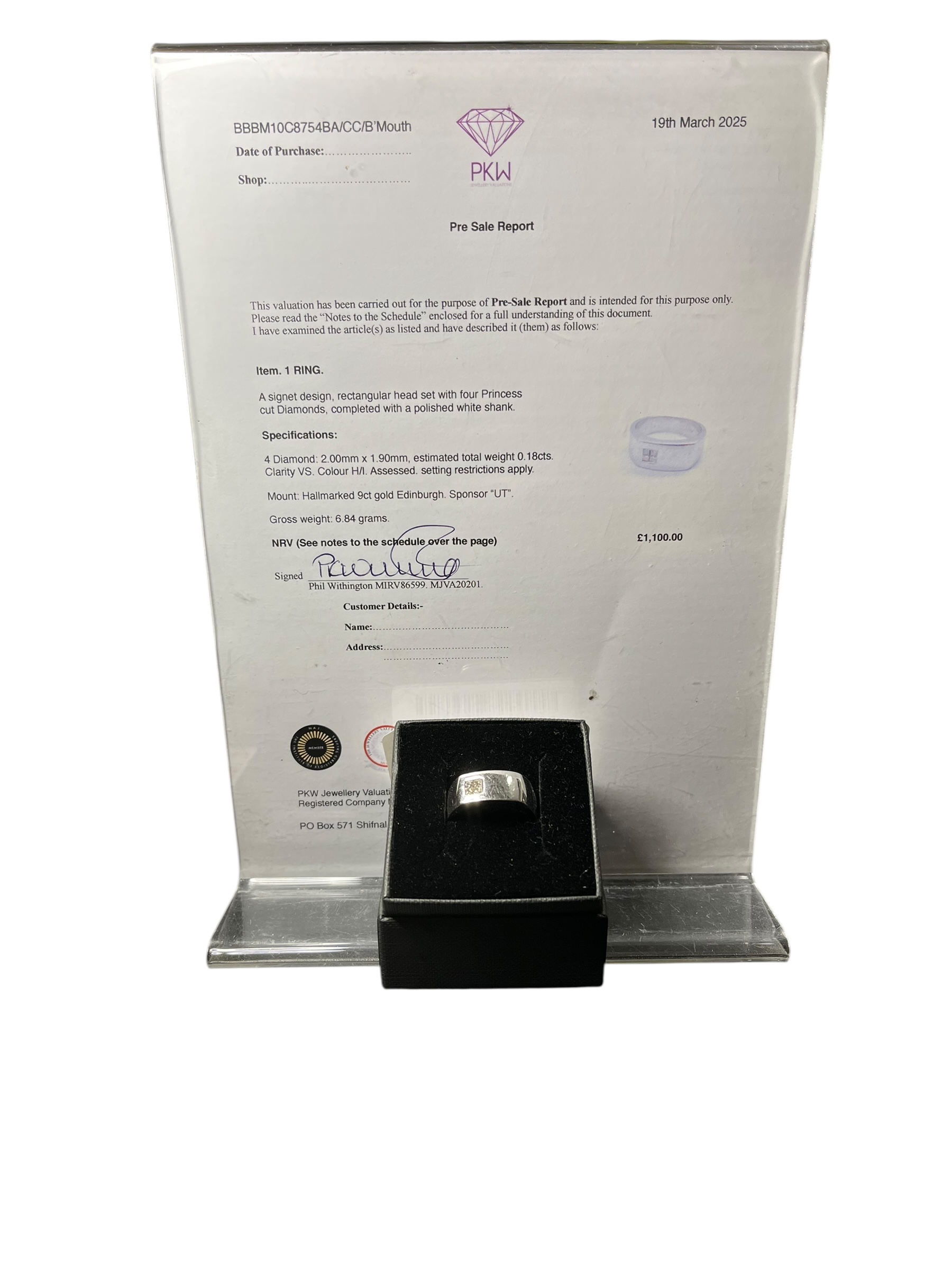 Product photo for 9ct Gold Signet Ring with VS Princess Cut Diamonds – Size S