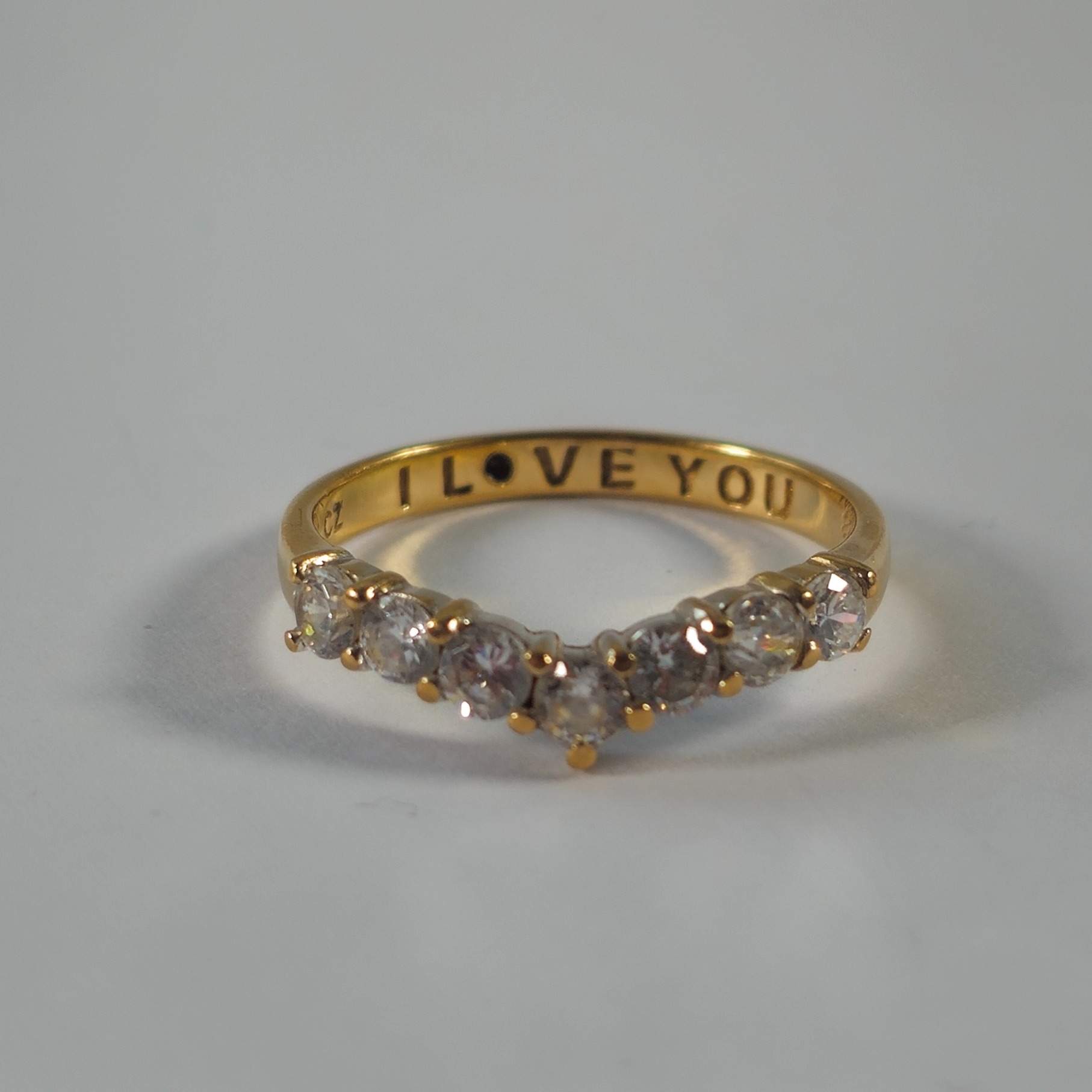 Product photo for 9ct Gold 7 *CZ* Wishbone *I Love You Ring* Size O